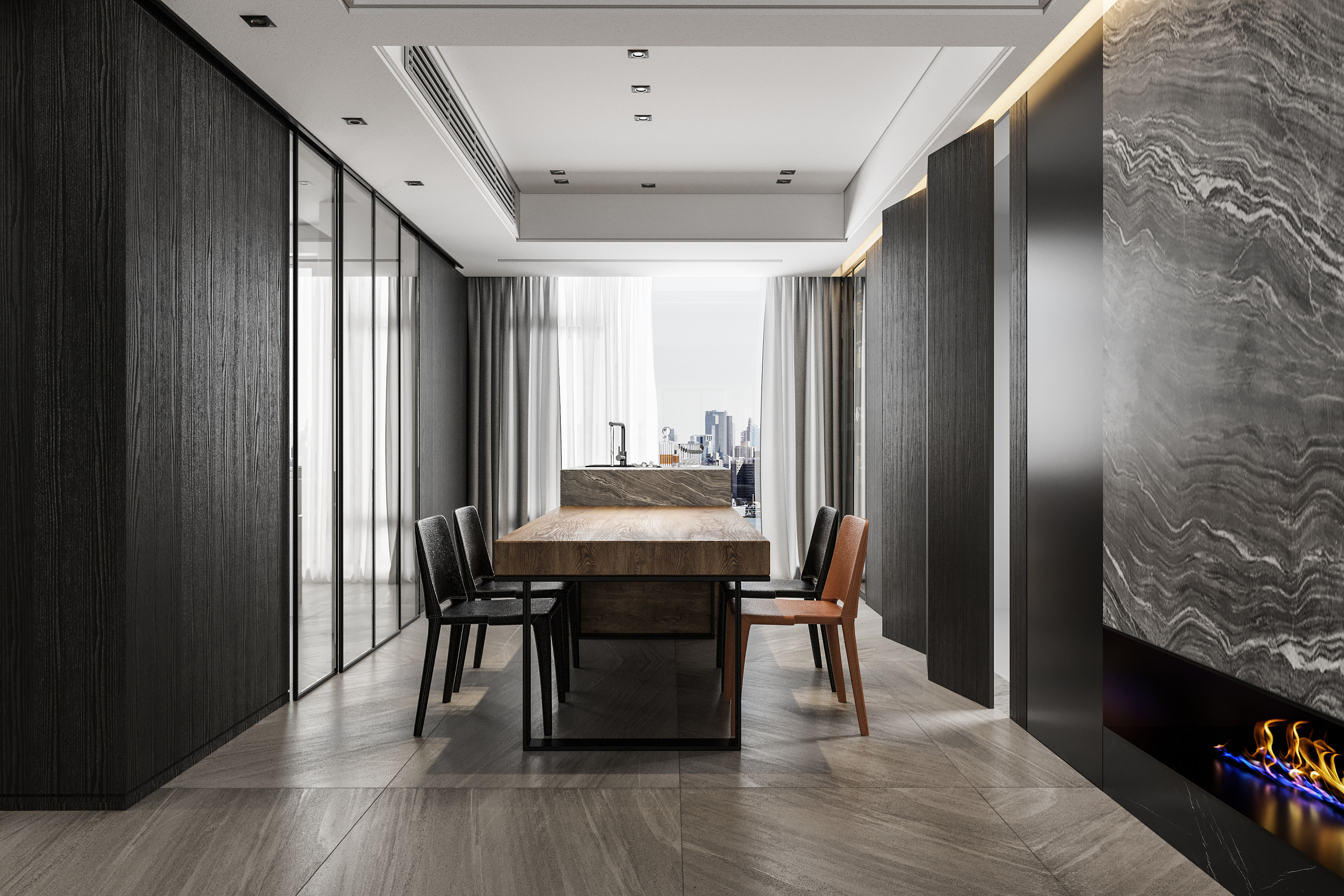 南寧嘉和城布洛可128㎡現(xiàn)代輕奢餐廳裝修效果圖