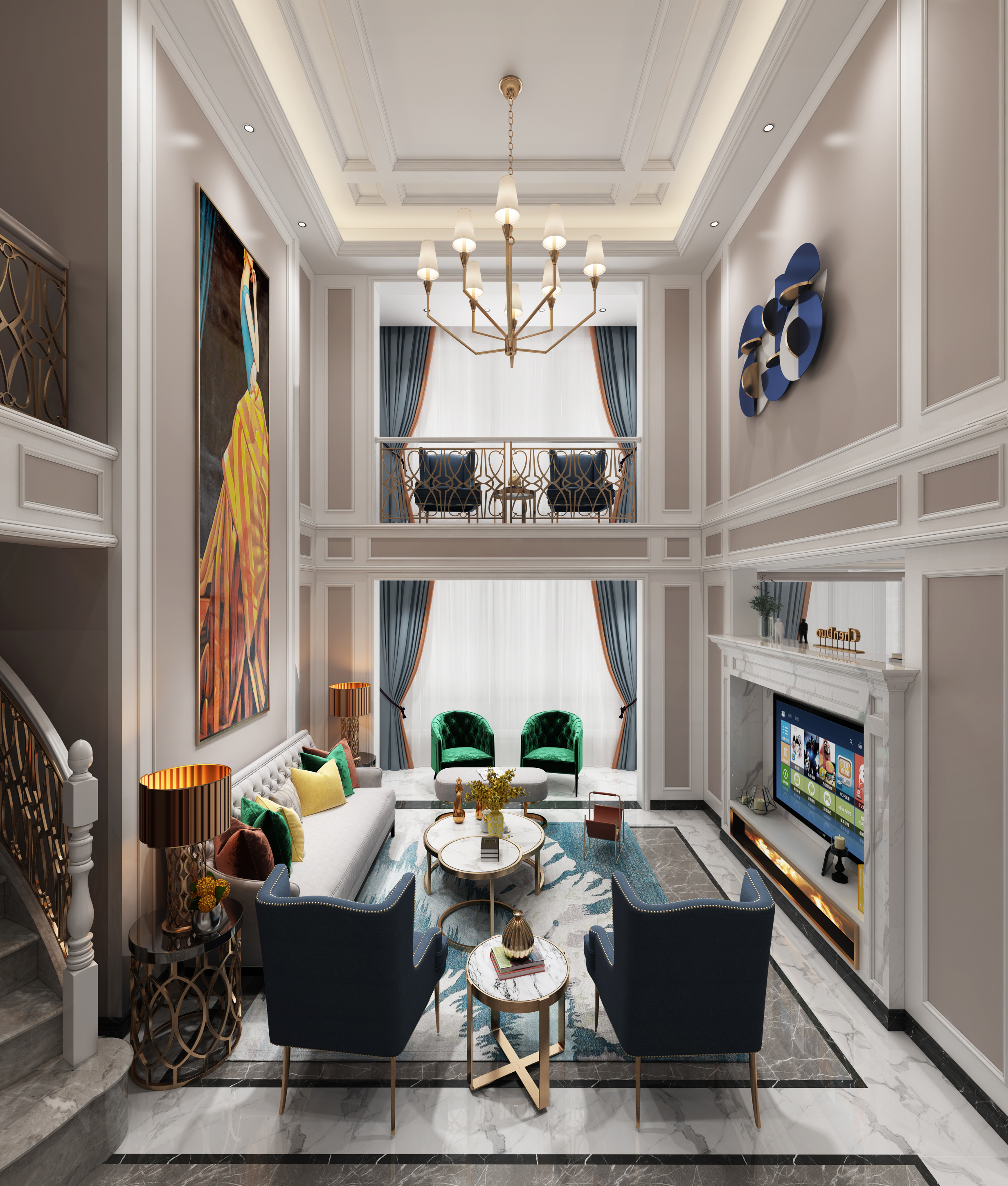 南寧大觀天下280㎡美式裝修客廳實(shí)景圖