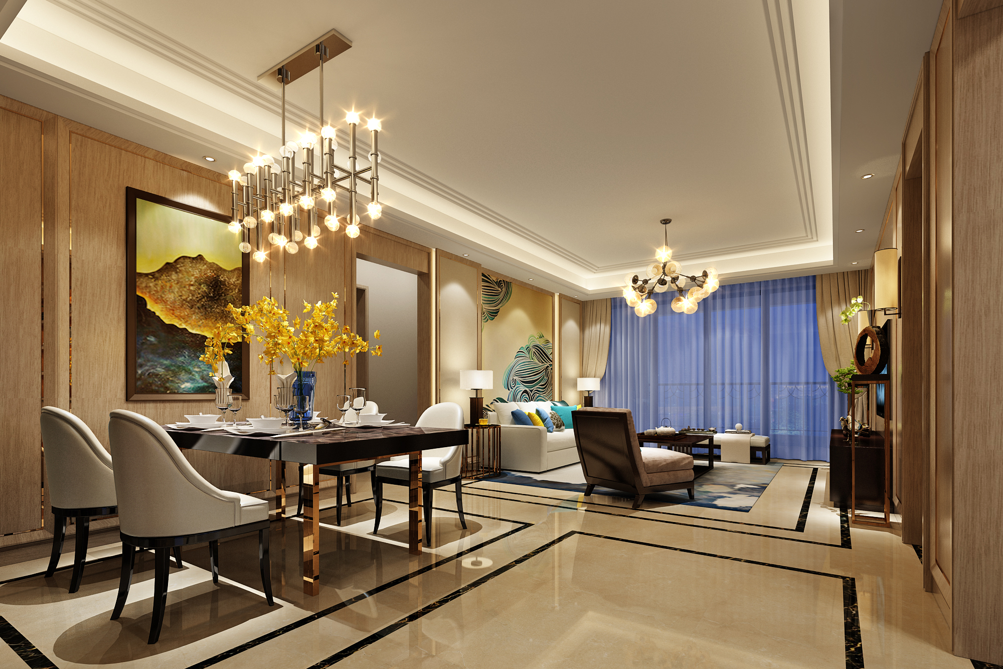 南寧東方皇城190㎡餐廳現(xiàn)代輕奢裝修風(fēng)格案例效果圖