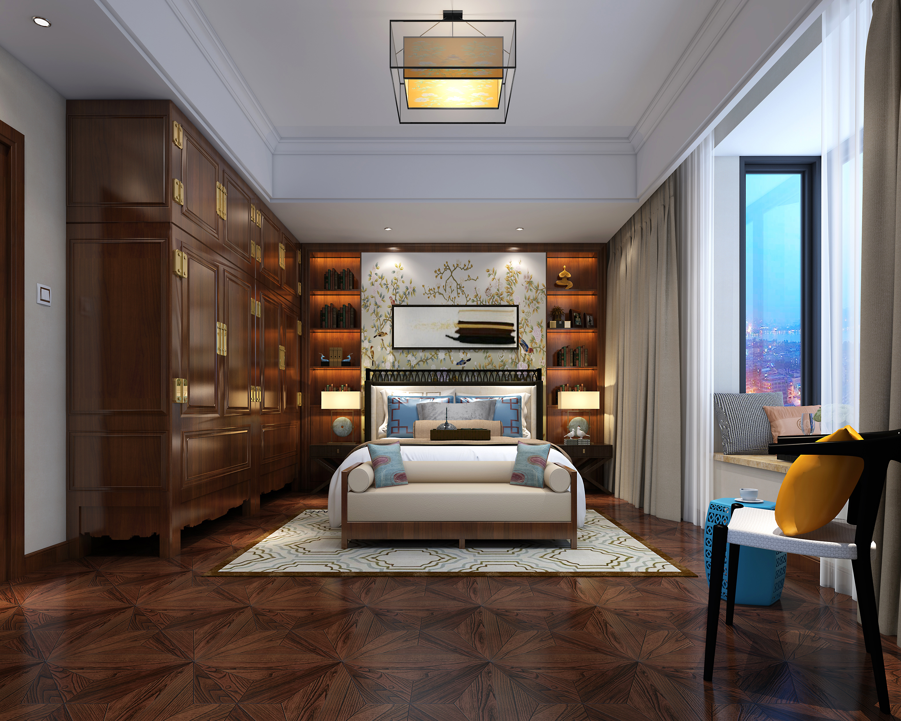 南寧麗景花園480㎡臥室新中式裝修風(fēng)格案例效果圖