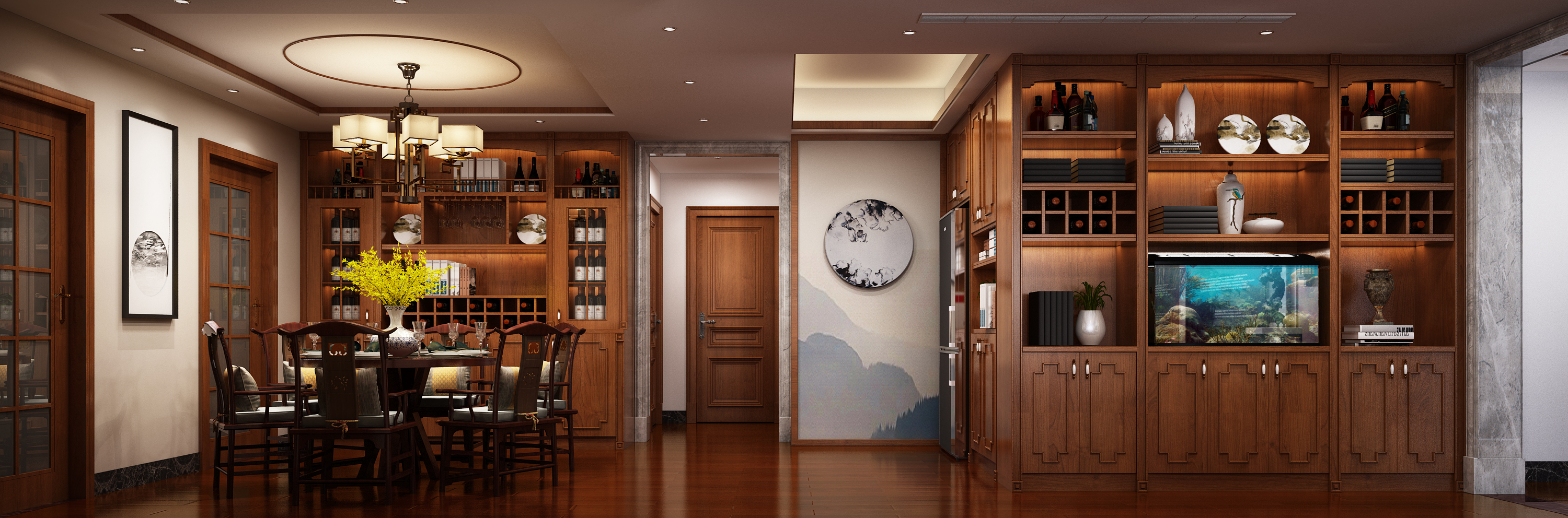 南寧湖畔書院165㎡餐廳中式裝修風格案例效果圖