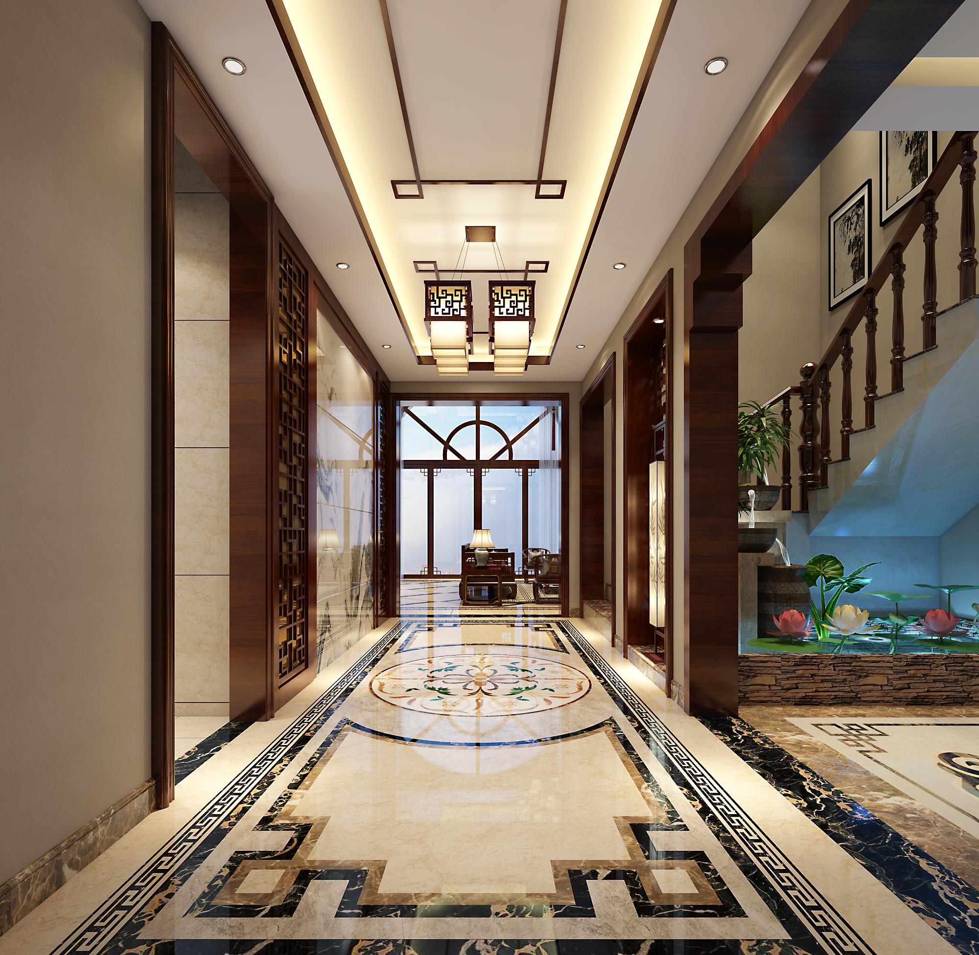 南寧麗景花園480㎡過道新中式裝修風(fēng)格案例效果圖