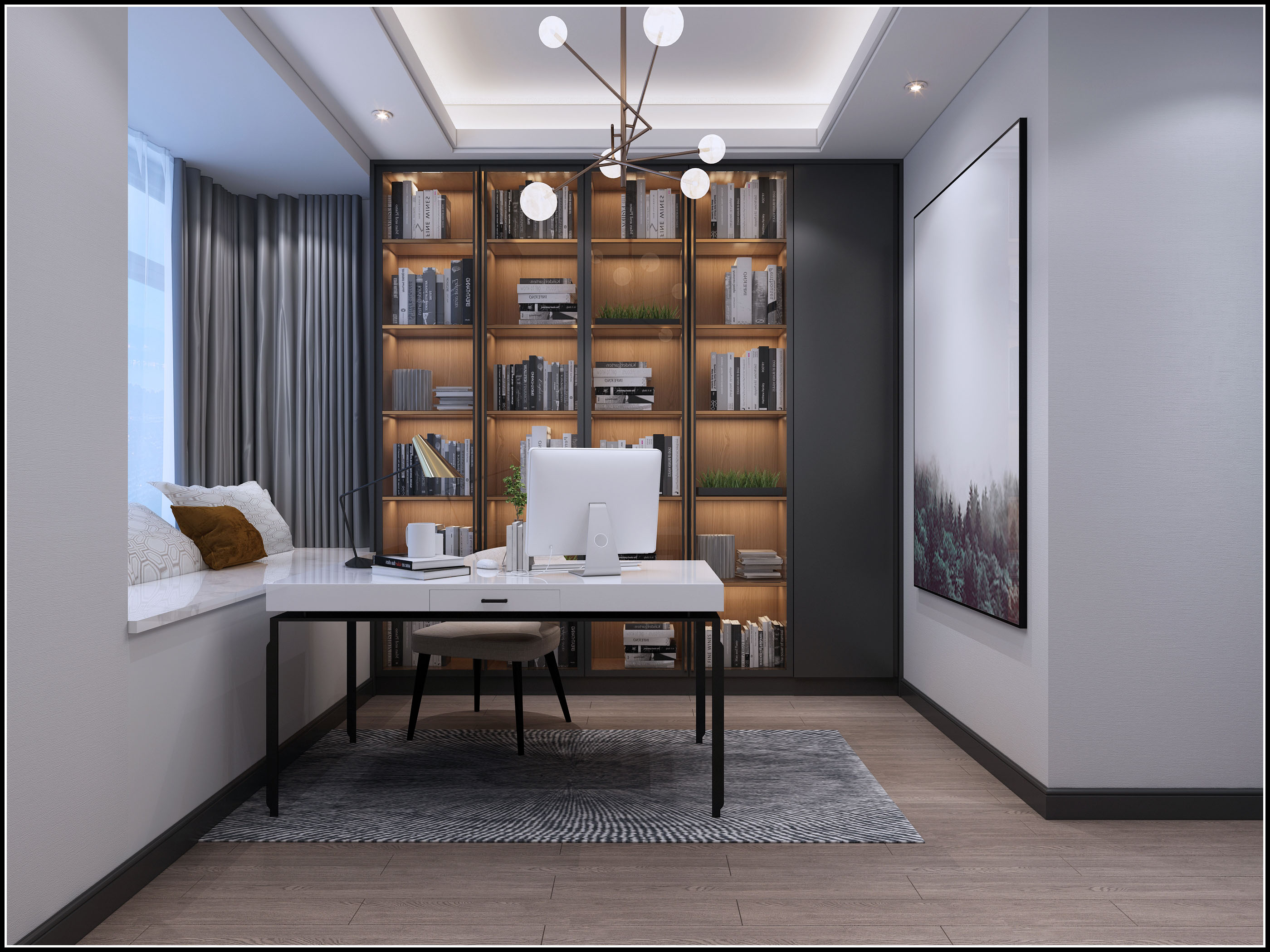 南寧嘉和城溫莎堡225㎡書房現(xiàn)代簡約裝修風格案例效果圖