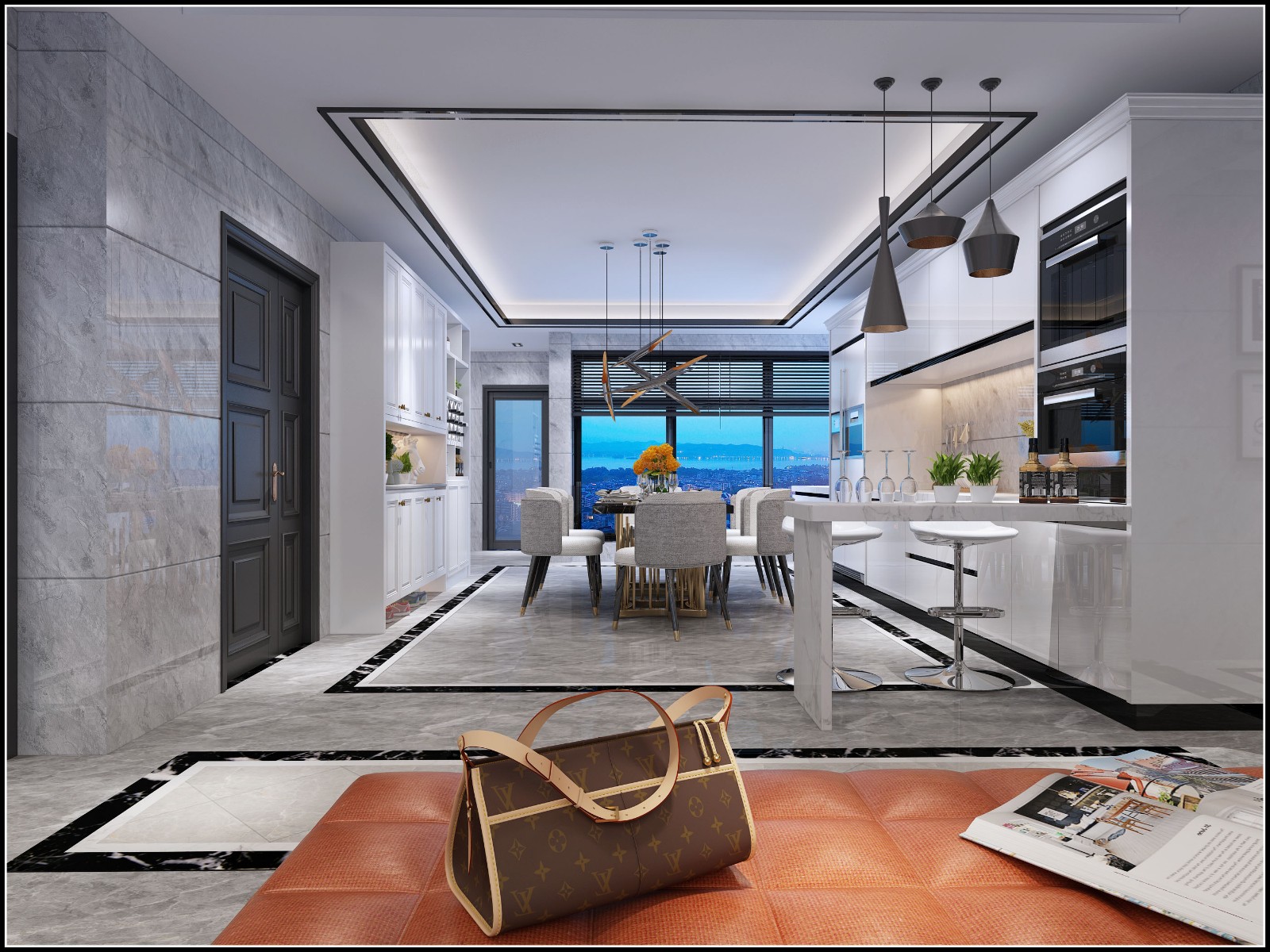 南寧嘉和城溫莎堡225㎡餐廳現(xiàn)代簡約裝修風格案例效果圖