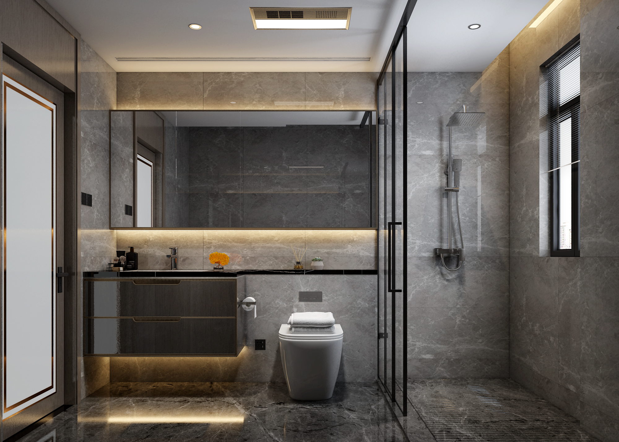 南寧國賓壹號220㎡衛(wèi)生間新中式裝修效果圖