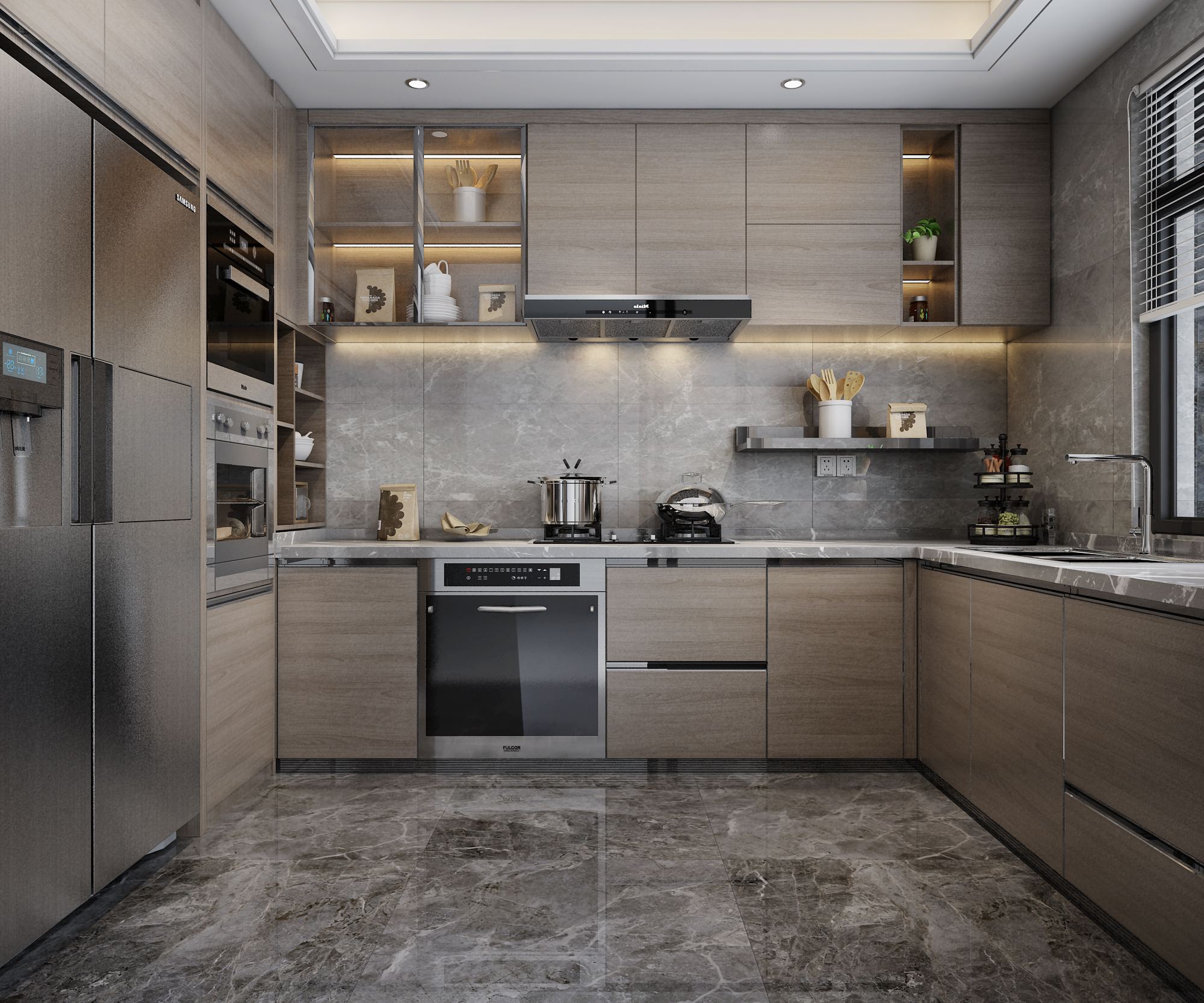 南寧國賓壹號220㎡廚房新中式裝修效果圖