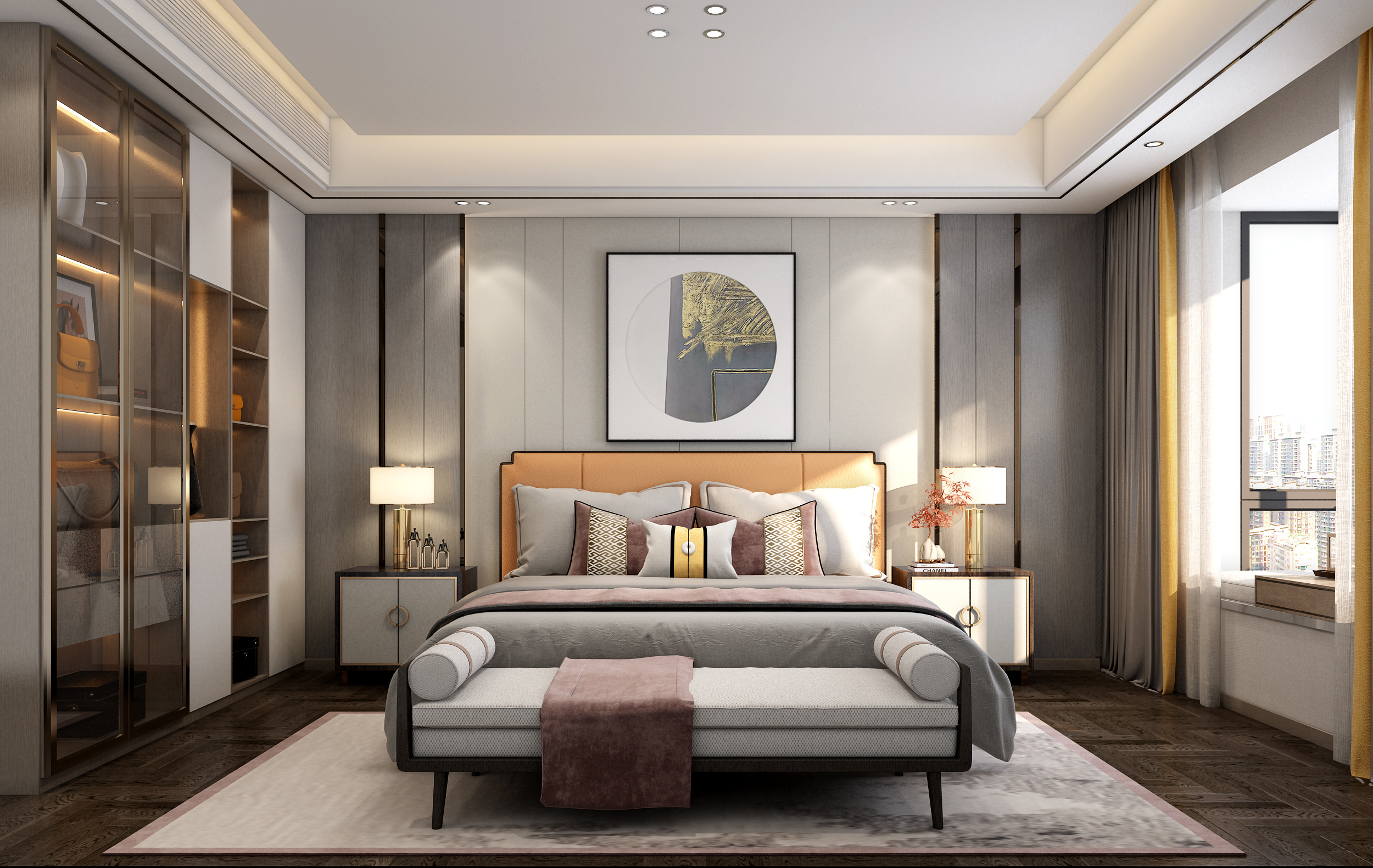 南寧國賓壹號220㎡主臥新中式裝修效果圖