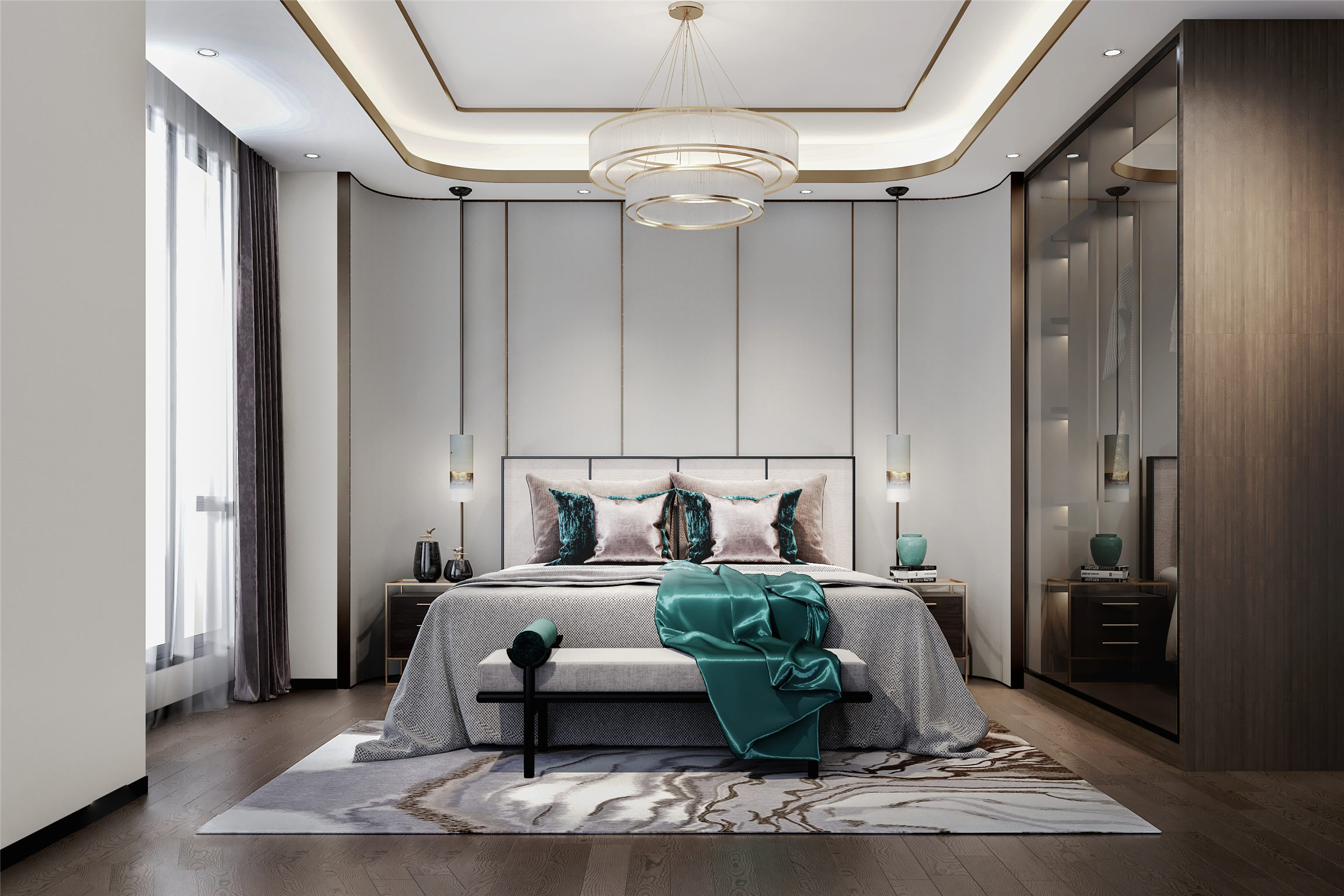 南寧春江明月169㎡臥室現(xiàn)代輕奢裝修風(fēng)格效果圖