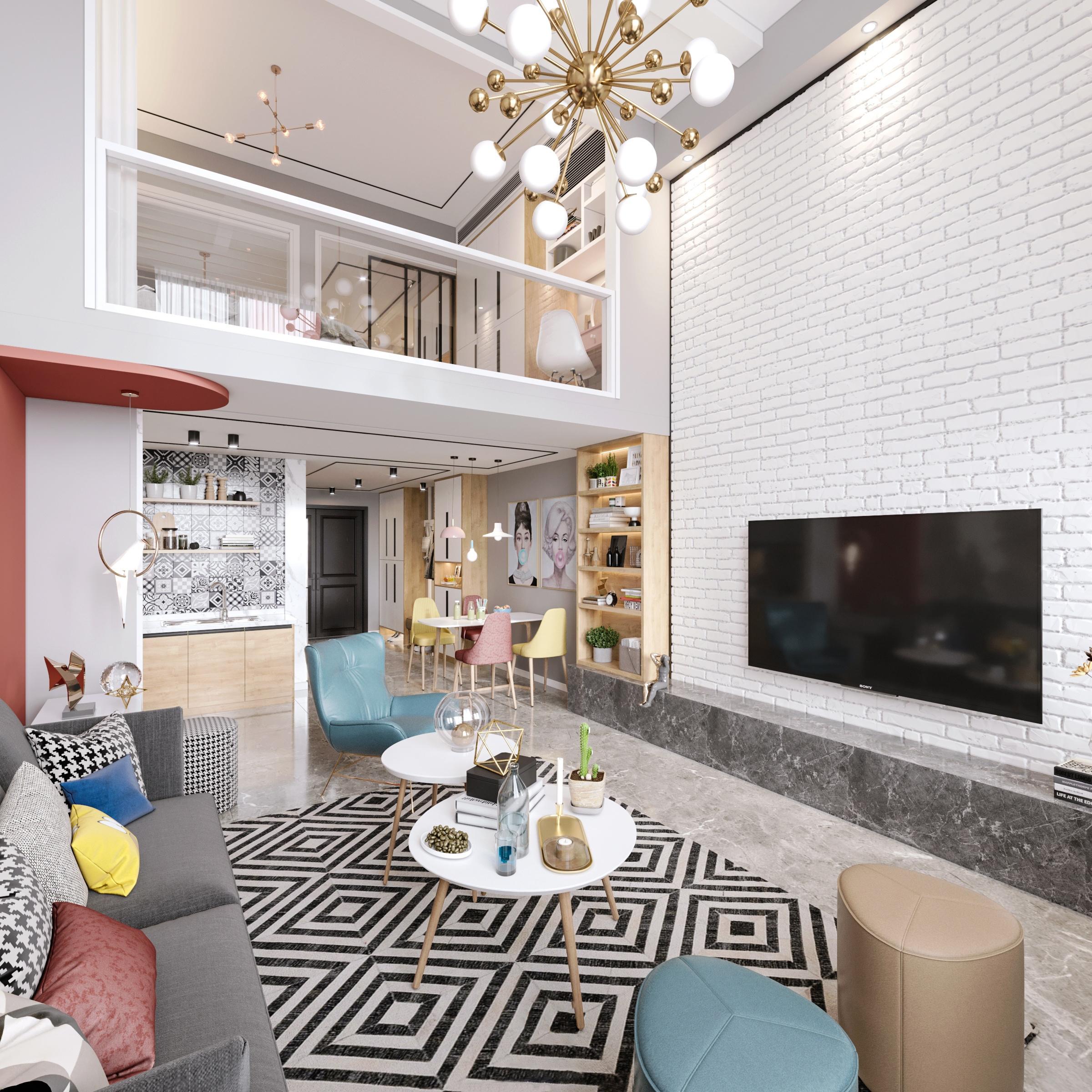 南寧云景山語城170㎡客廳北歐裝修風(fēng)格案例效果圖