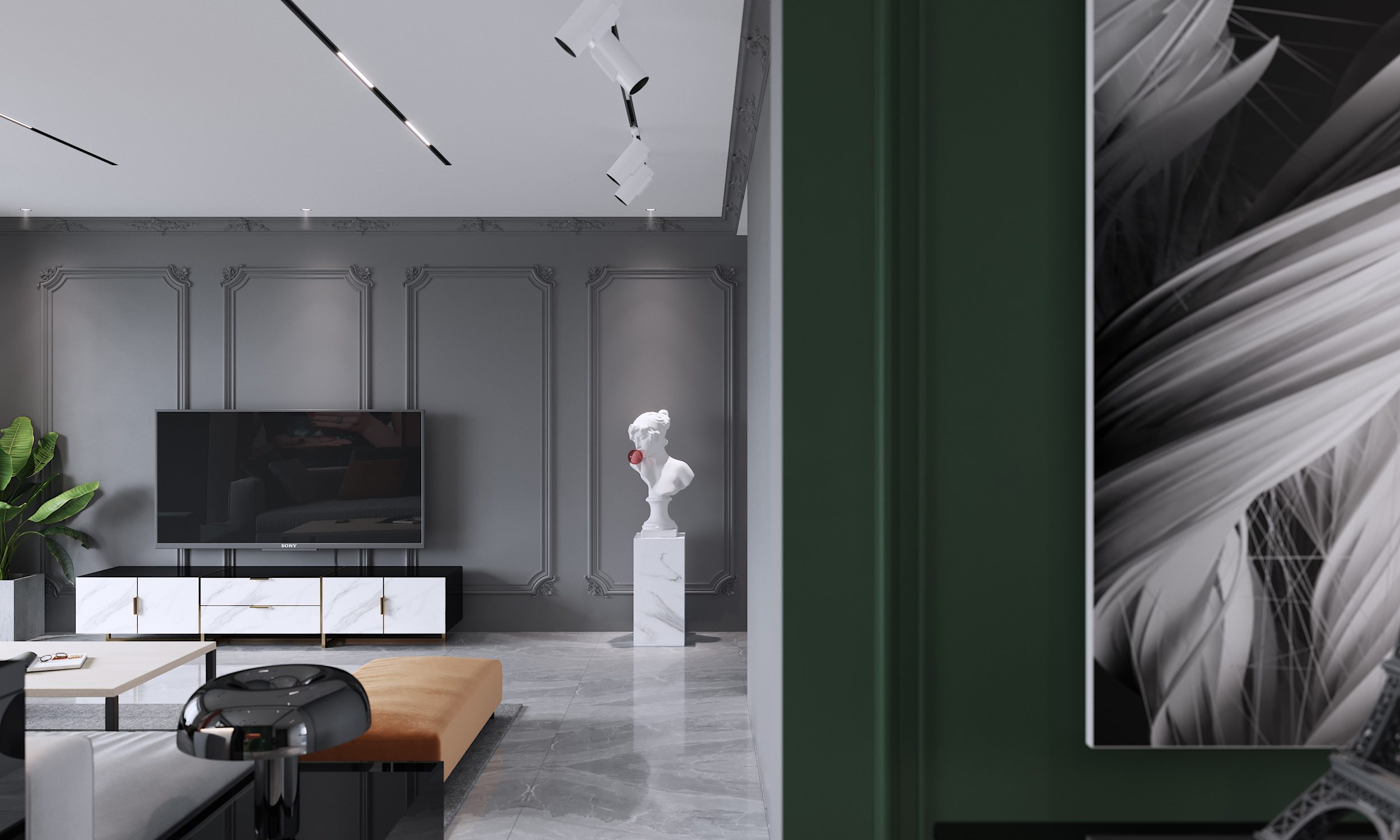 美泉1612樓盤150㎡客廳美式輕奢裝修風格案例效果圖