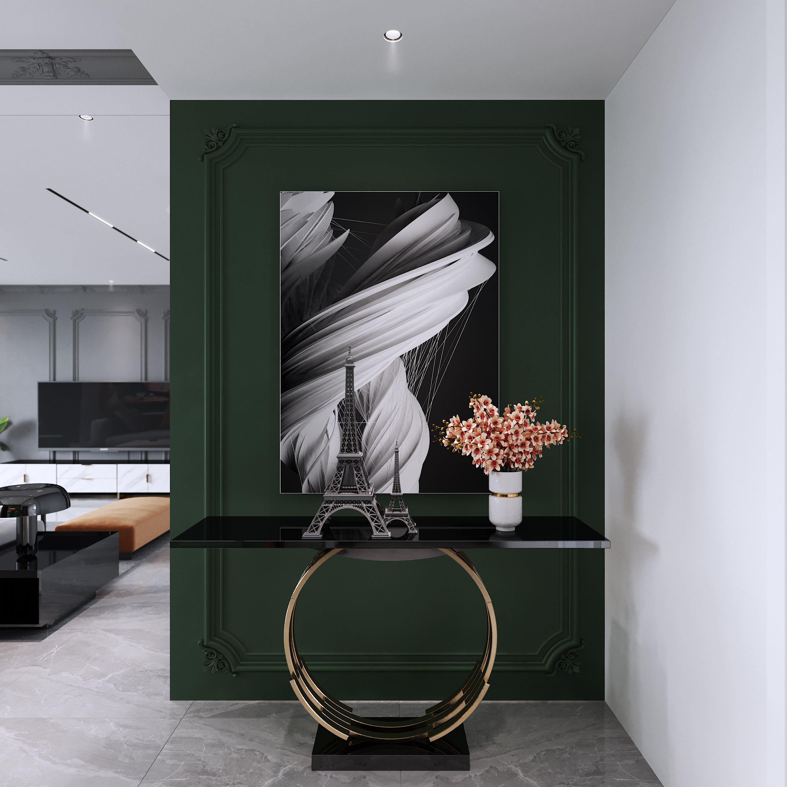 美泉1612樓盤150㎡玄關美式輕奢裝修風格案例效果圖