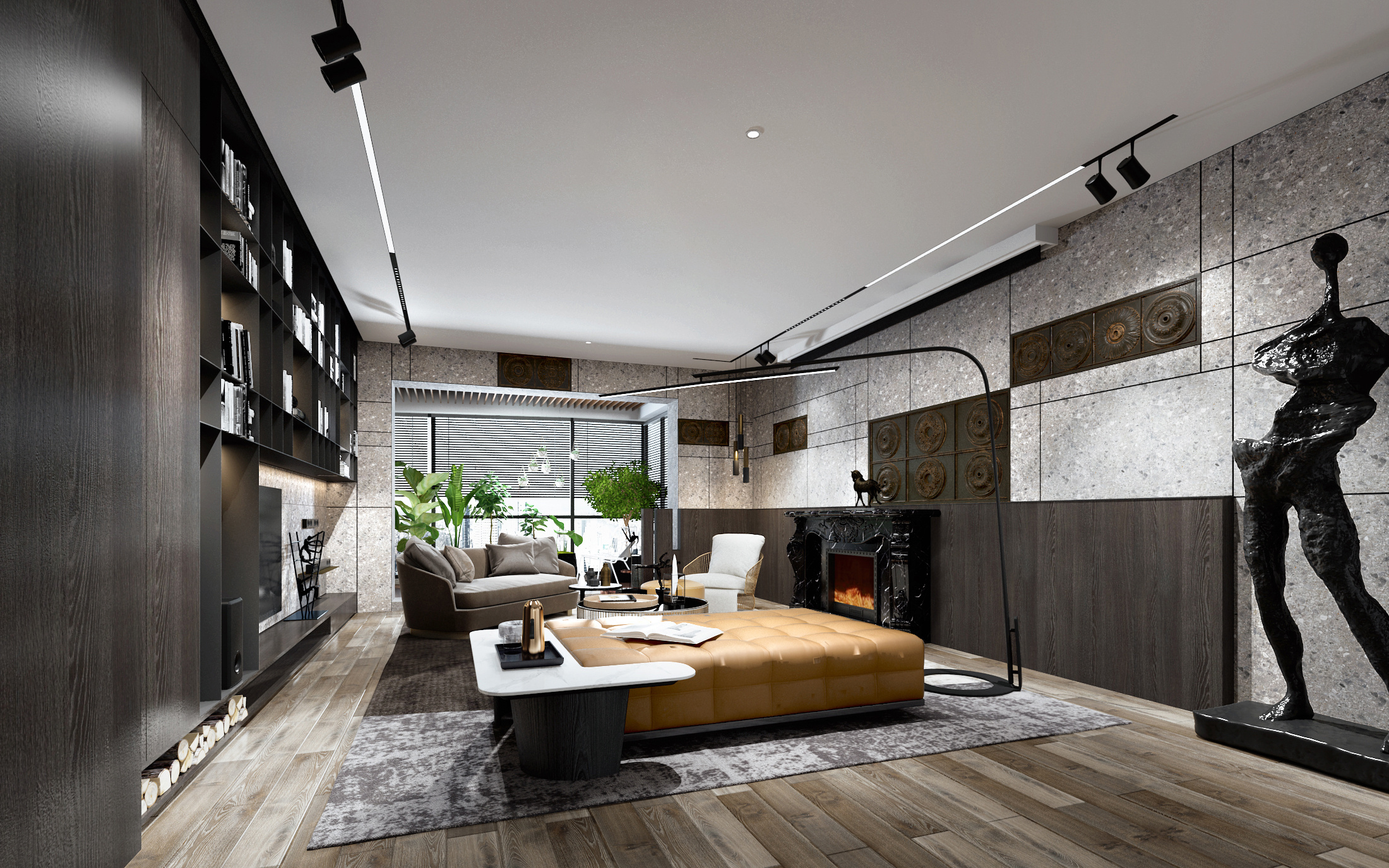 南寧國賓壹號230㎡客廳臺式裝修風(fēng)格案例效果圖