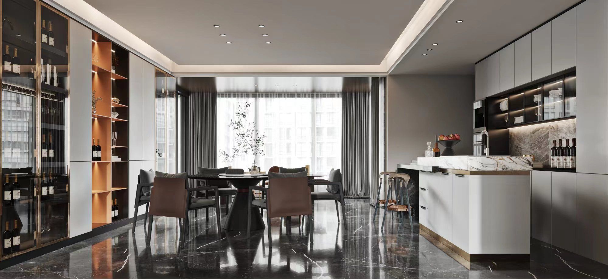 南寧綠城春江明月200㎡餐廳現(xiàn)代輕奢裝修風(fēng)格效果圖