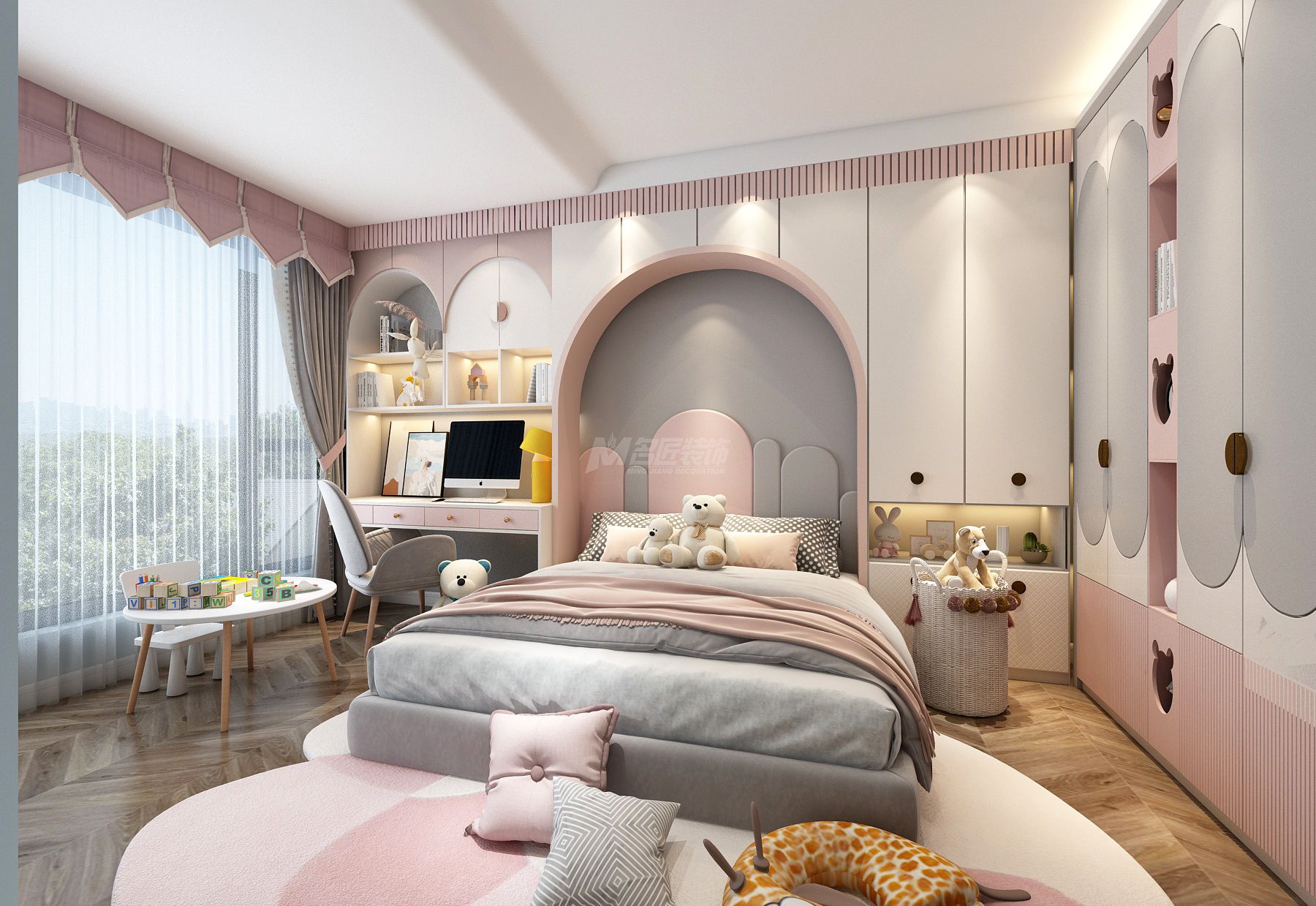 南寧綠城春江明月200㎡小孩房現(xiàn)代輕奢裝修風(fēng)格效果圖