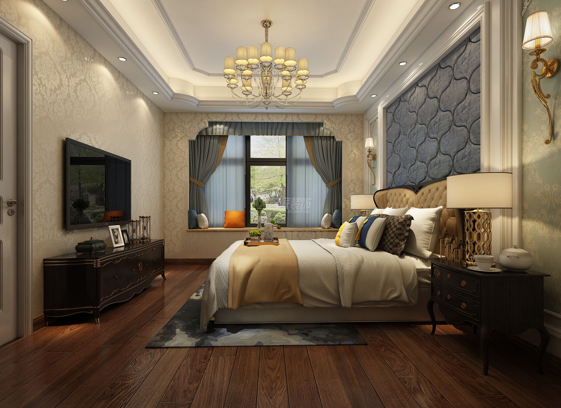 嘉悅城143㎡主臥美式裝修風(fēng)格案例效果圖