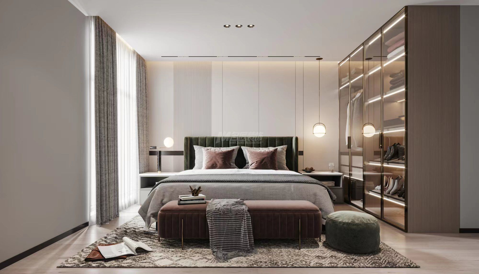 南寧綠地城149㎡主臥現(xiàn)代輕奢裝修風(fēng)格效果圖