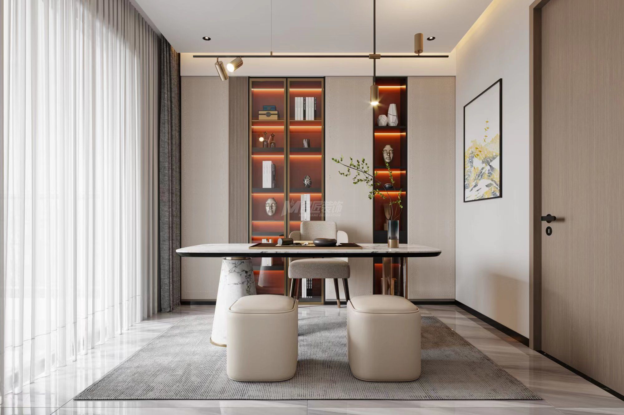 南寧綠地城149㎡書(shū)房現(xiàn)代輕奢裝修風(fēng)格效果圖