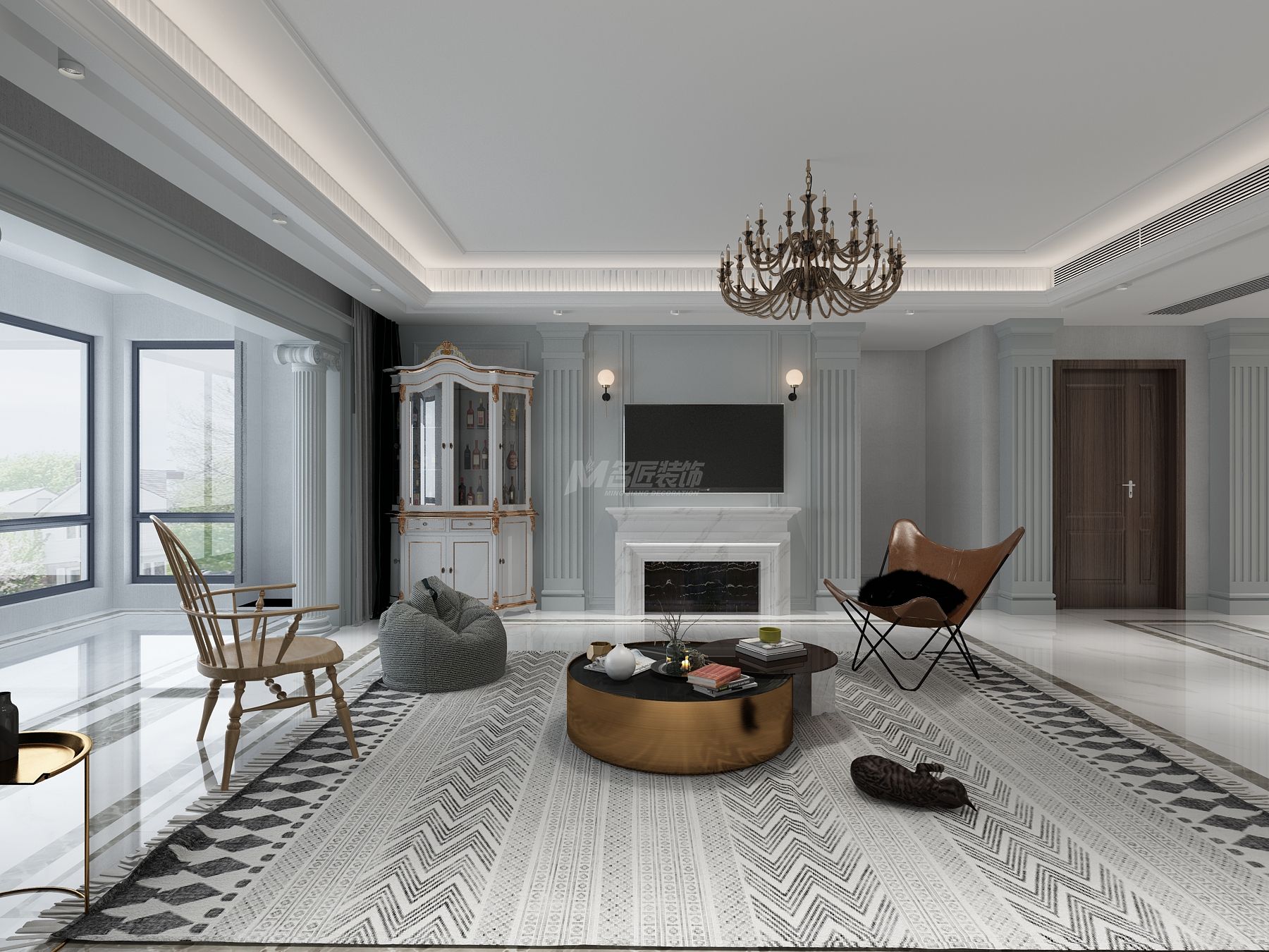 南寧龍光玖瓏府159㎡客廳法式裝修風(fēng)格效果圖