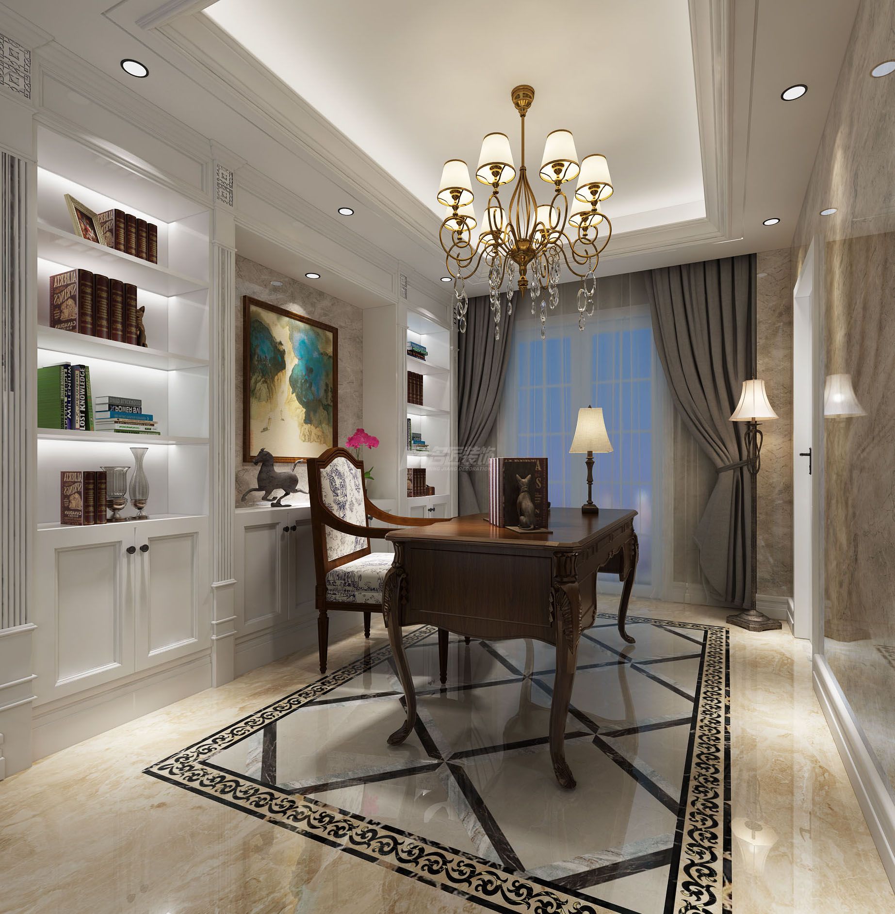 南寧榮和山水美地191㎡書房歐式裝修風(fēng)格效果圖
