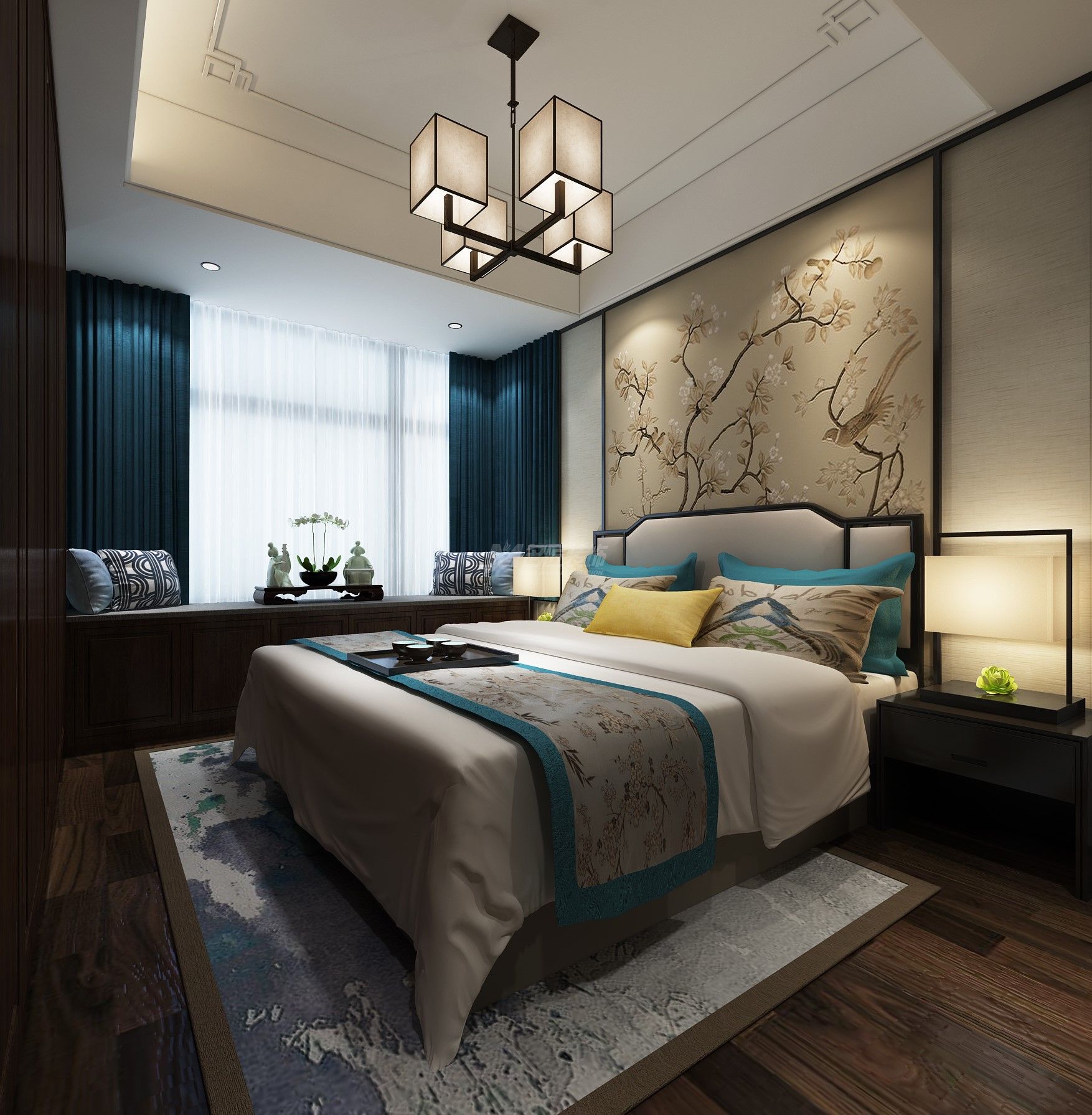 南寧紅日山湖159㎡主臥中式裝修風(fēng)格效果圖