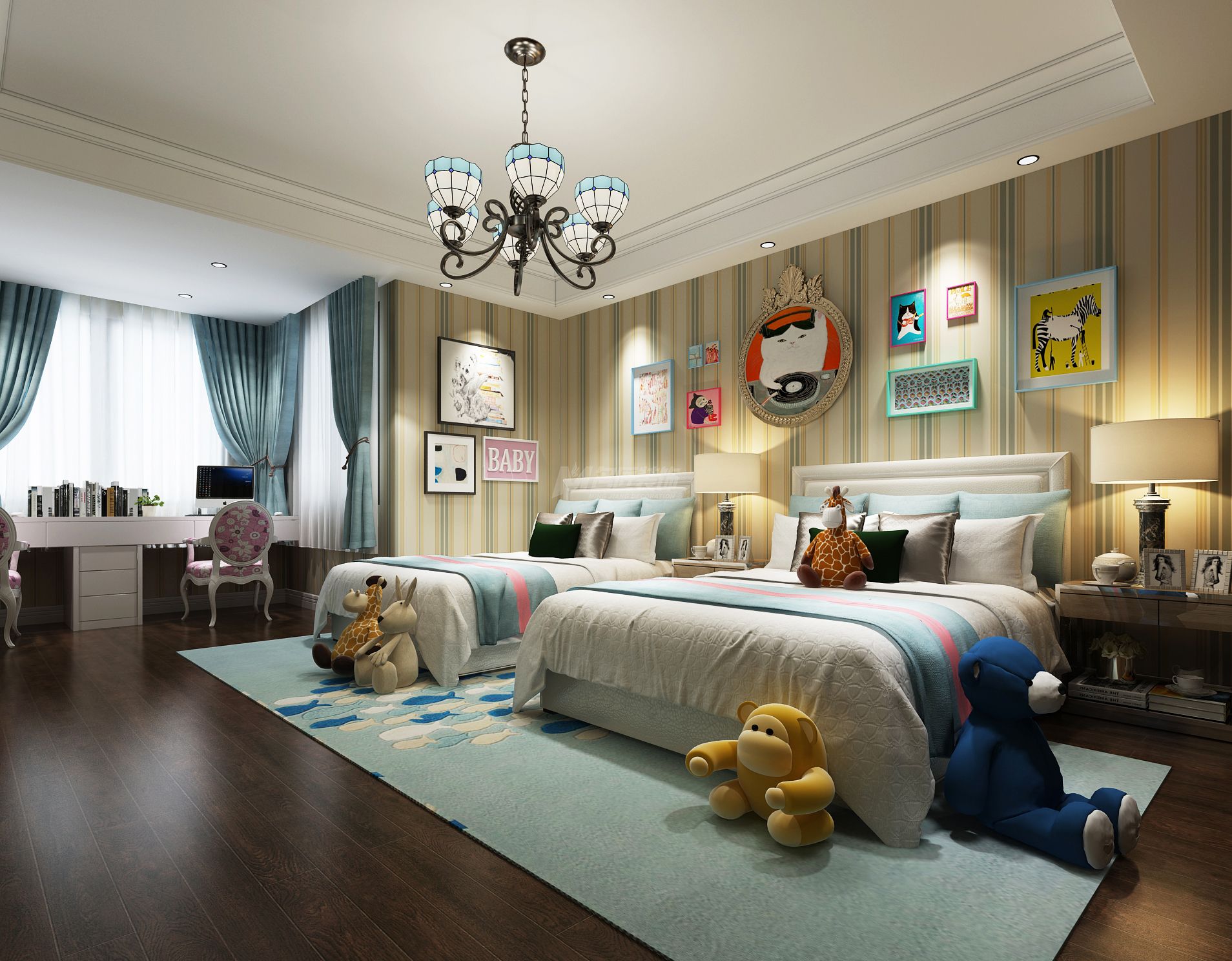 南寧天池山260㎡女兒房中式裝修風格效果圖