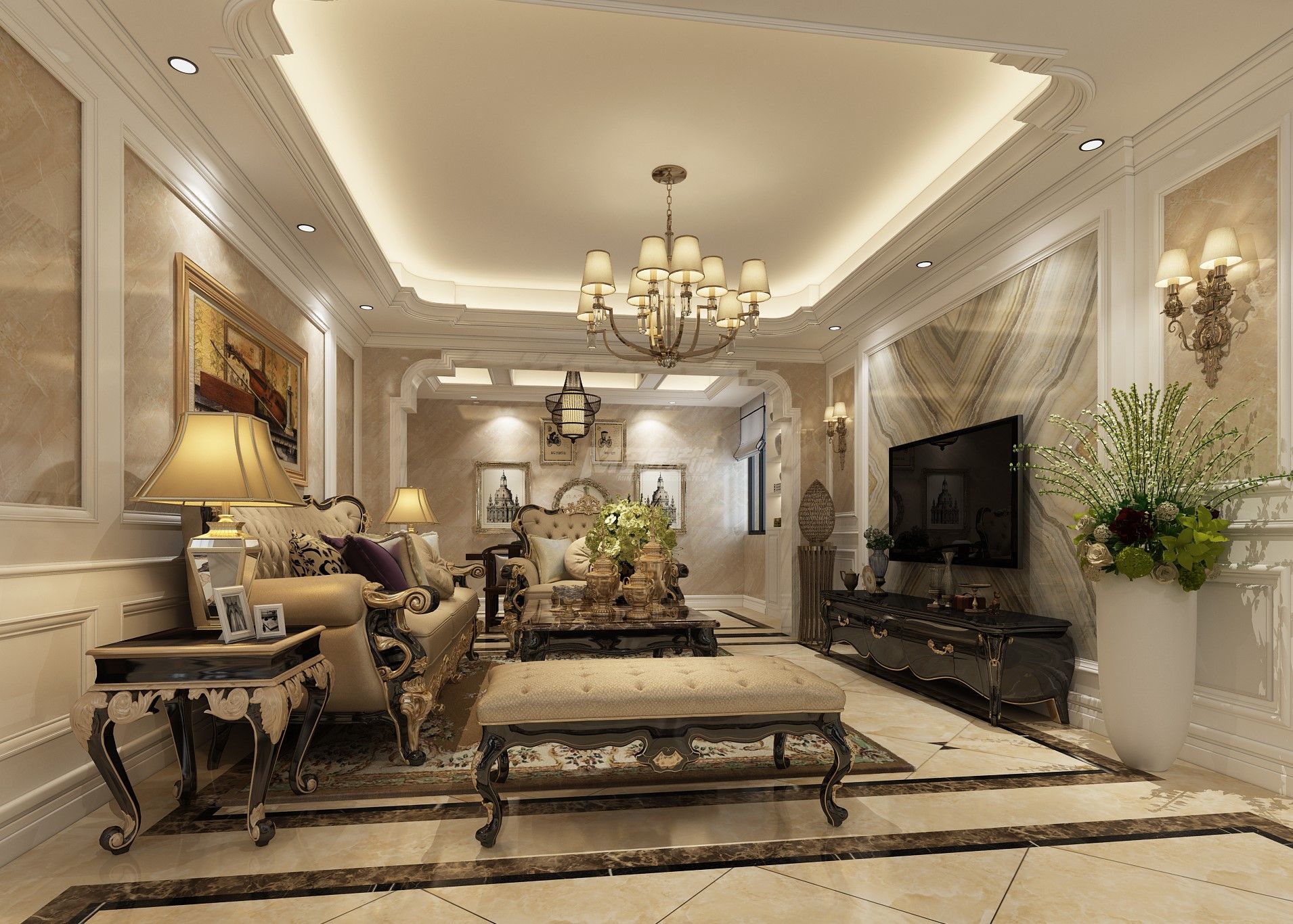 南寧公安廳小區(qū)143㎡客廳歐式裝修風(fēng)格效果圖