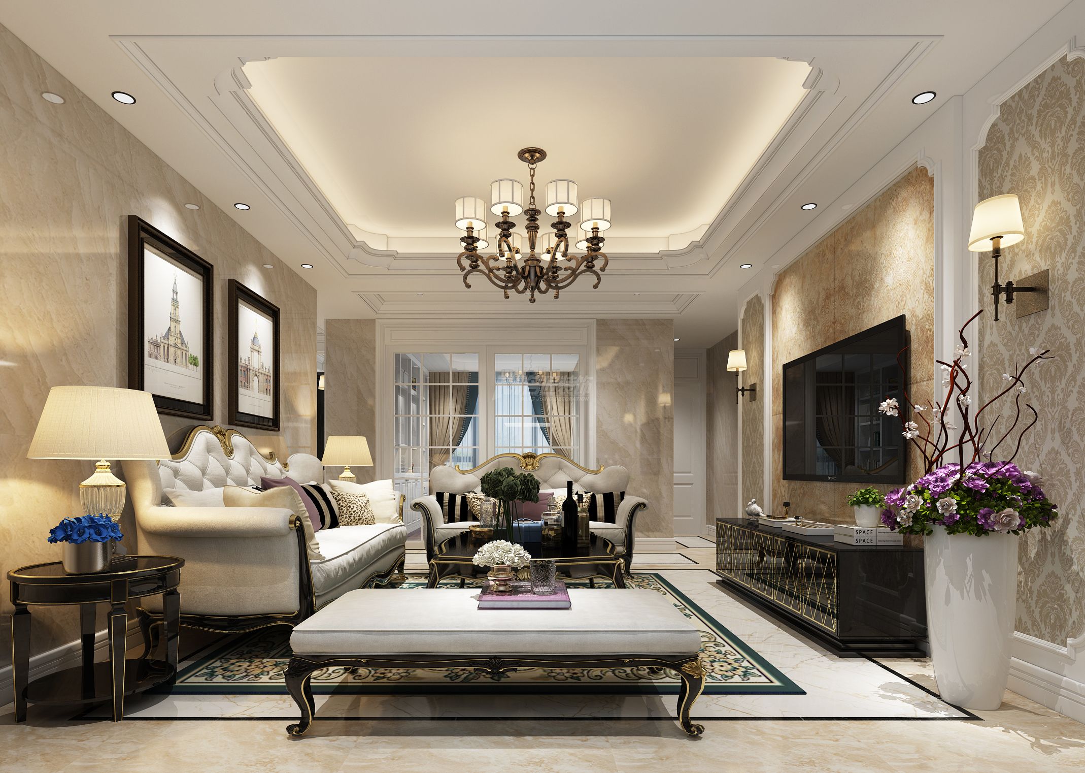 南寧江川悅城129㎡臥室歐式裝修風(fēng)格效果圖