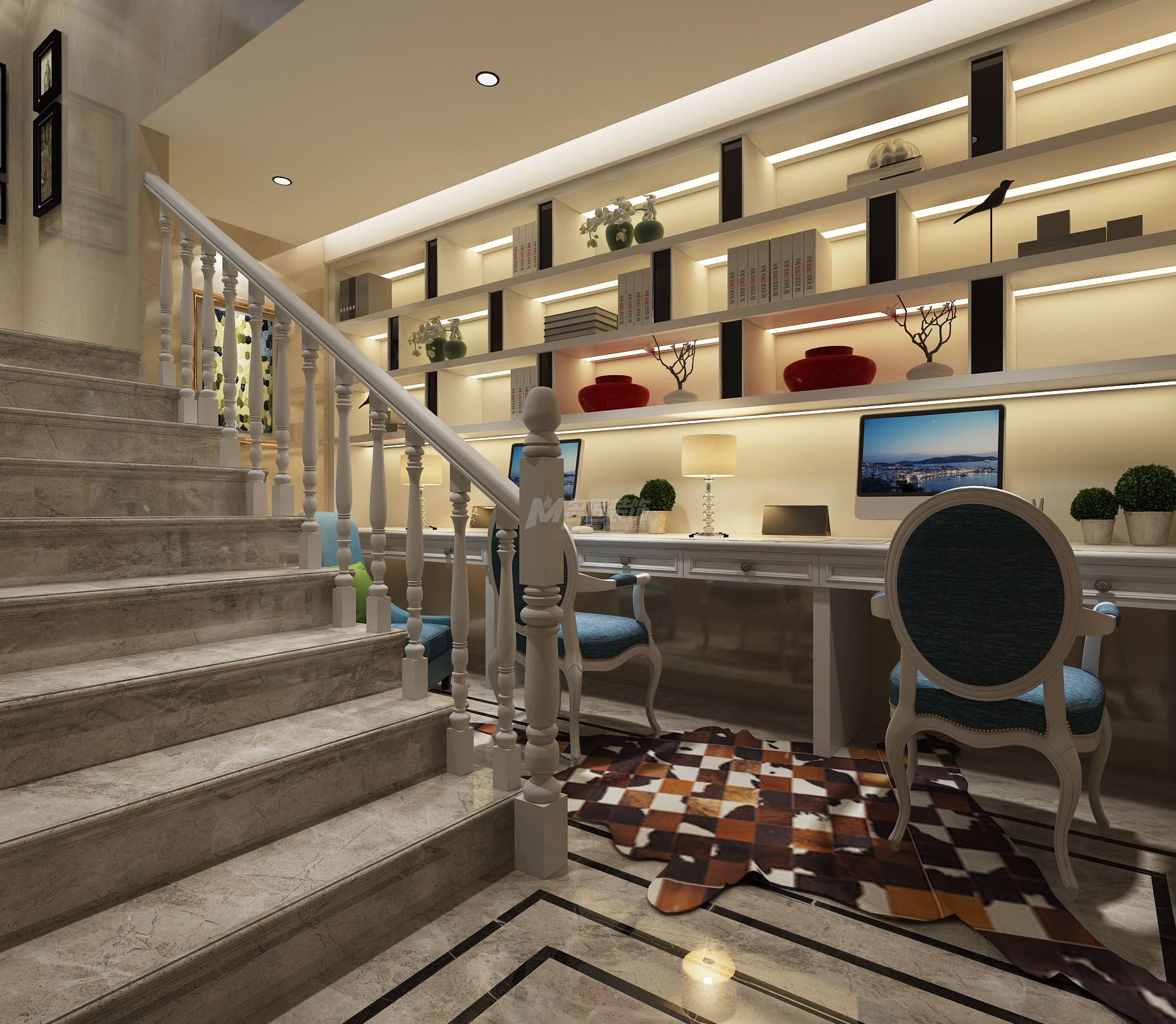 南寧嘉和城360㎡書房歐式裝修風(fēng)格案例效果圖