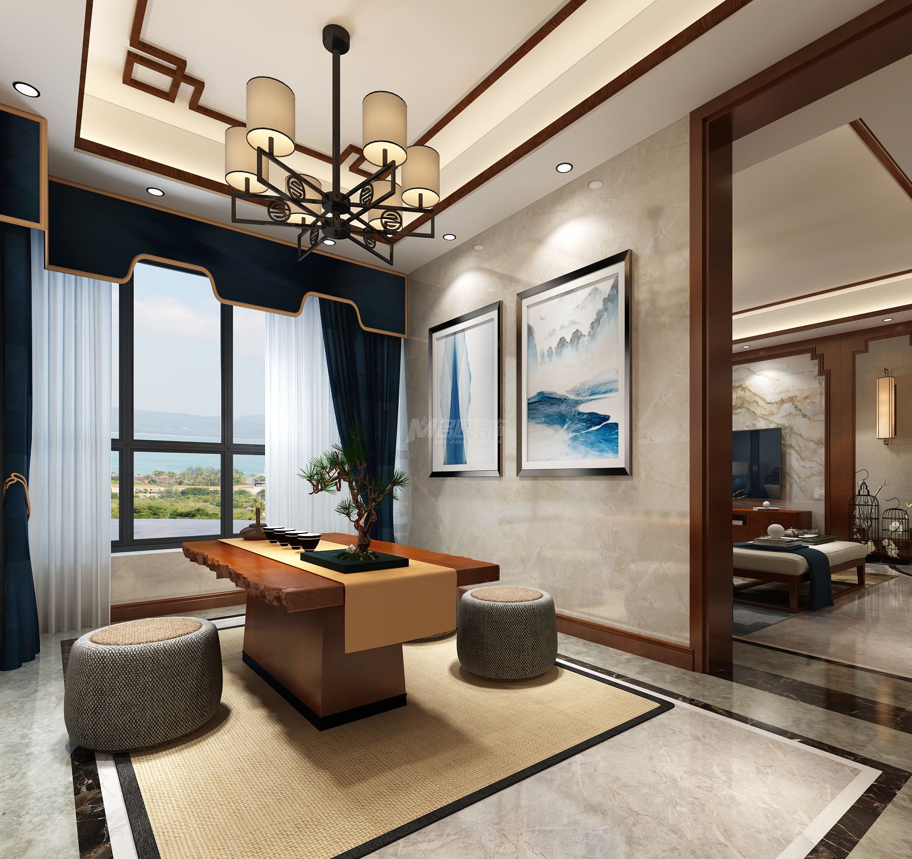 南寧鳳嶺一號169㎡茶室中式裝修風格效果圖