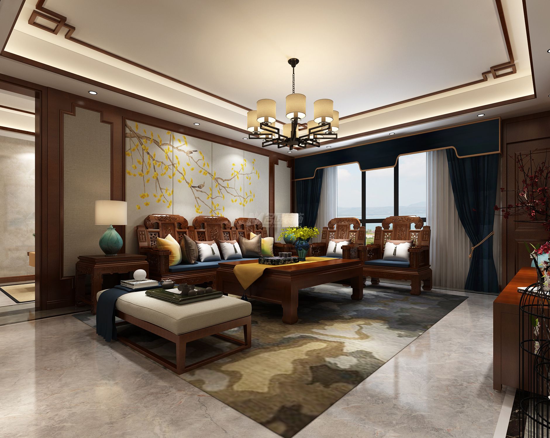 南寧鳳嶺一號169㎡客廳中式裝修風格效果圖