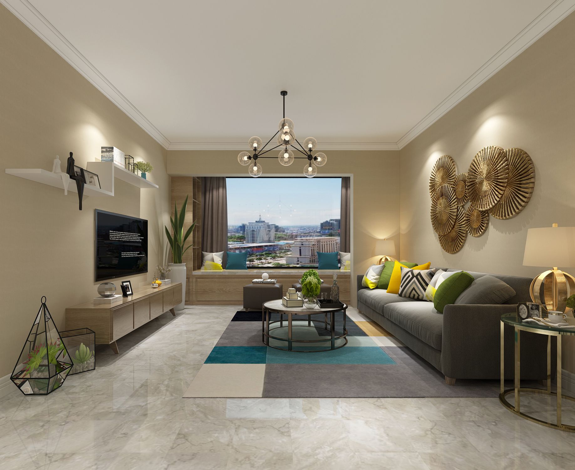 南寧矛橋醫(yī)院生活區(qū)140㎡客廳北歐裝修風(fēng)格效果圖