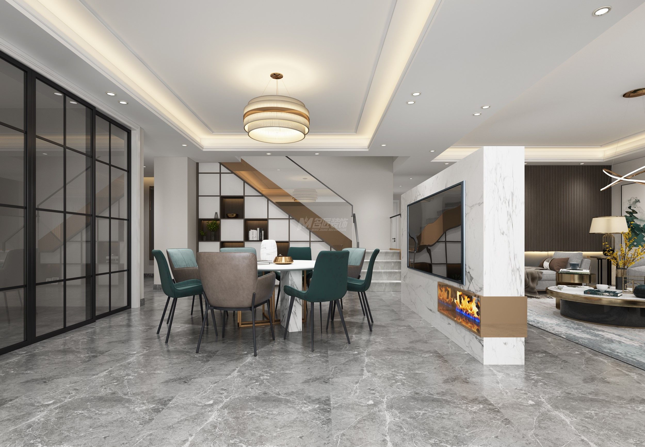 戴府330㎡客廳方案1現(xiàn)代簡約裝修風(fēng)格效果圖