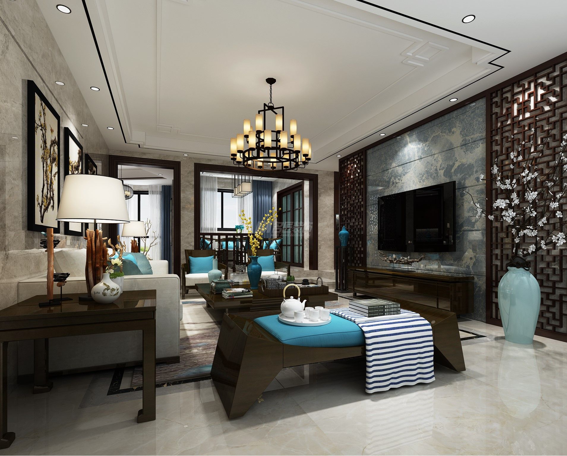 八百里香江花園189㎡客廳中式裝修風(fēng)格效果圖