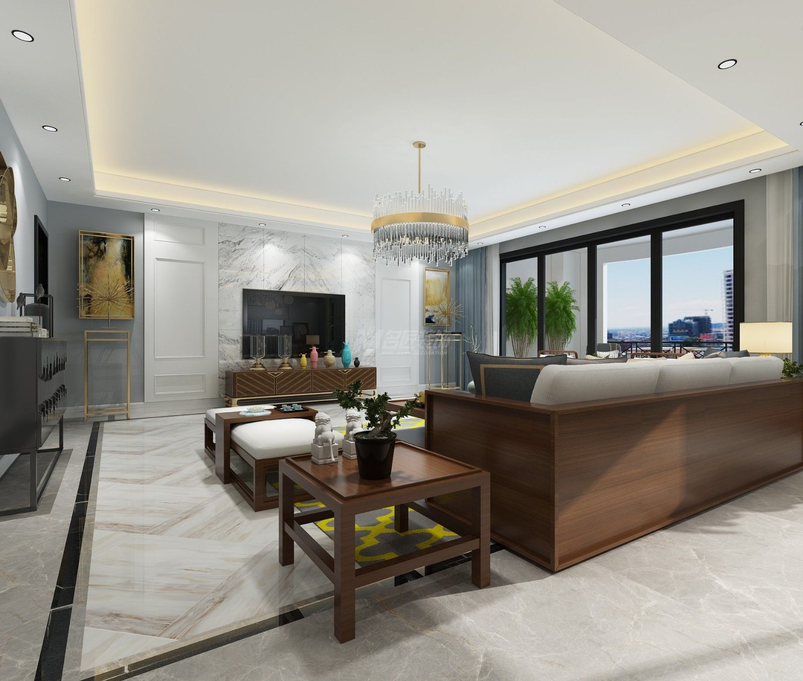 南寧大自然花園280㎡客廳現(xiàn)代裝修風格效果圖