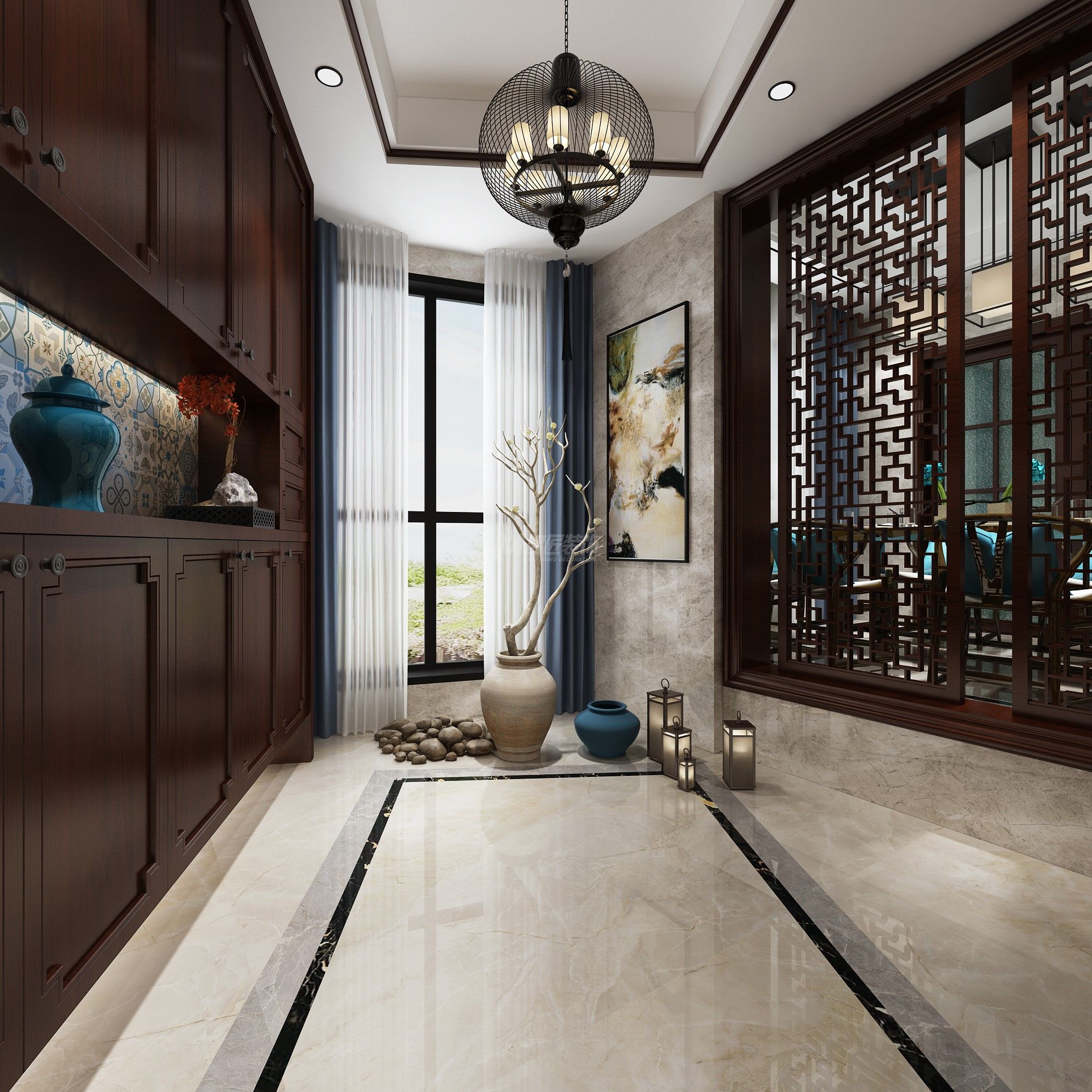 八百里香江花園189㎡過道中式裝修風(fēng)格效果圖