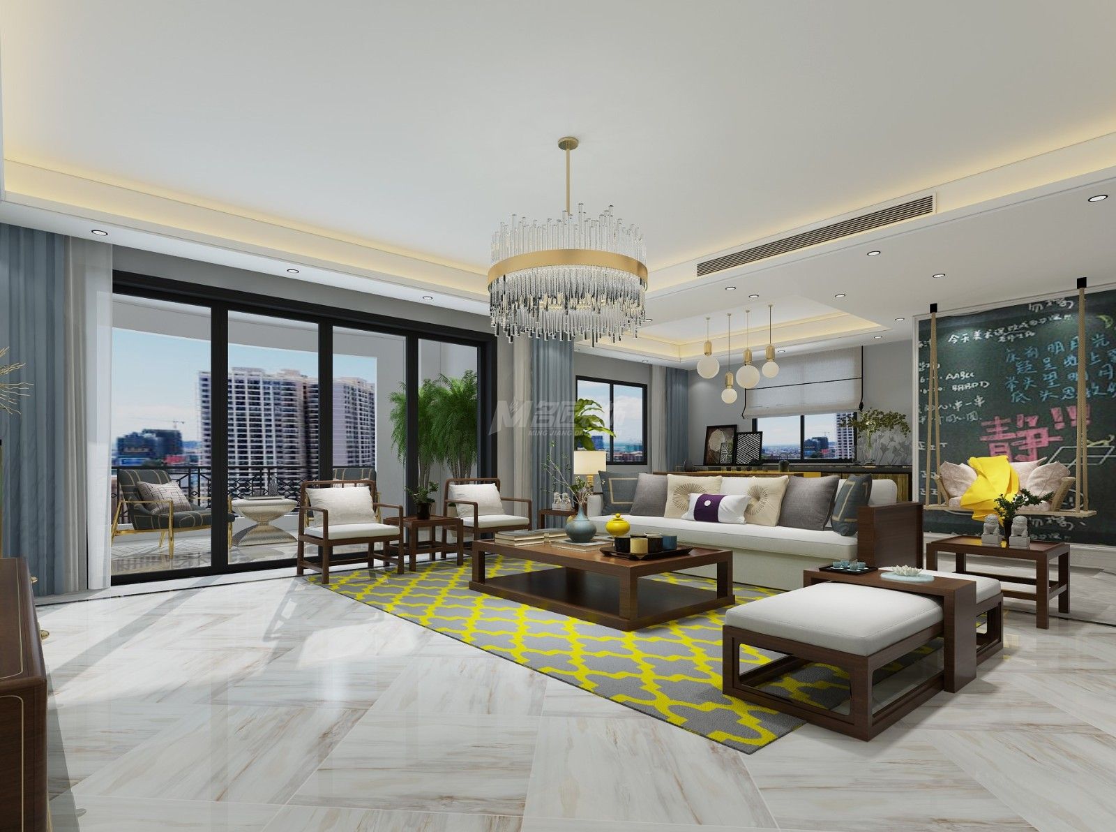 南寧大自然花園280㎡客廳現(xiàn)代裝修風格效果圖