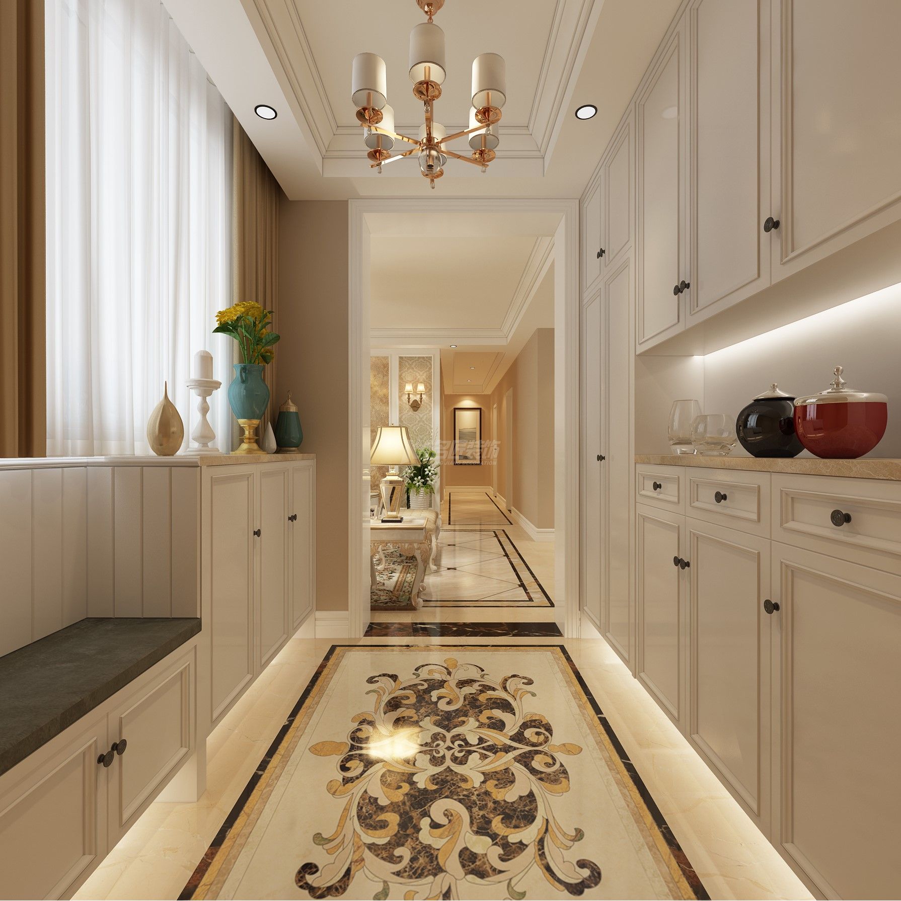 南寧廣投龍象府150㎡玄關(guān)過道歐式裝修風(fēng)格案例效果圖