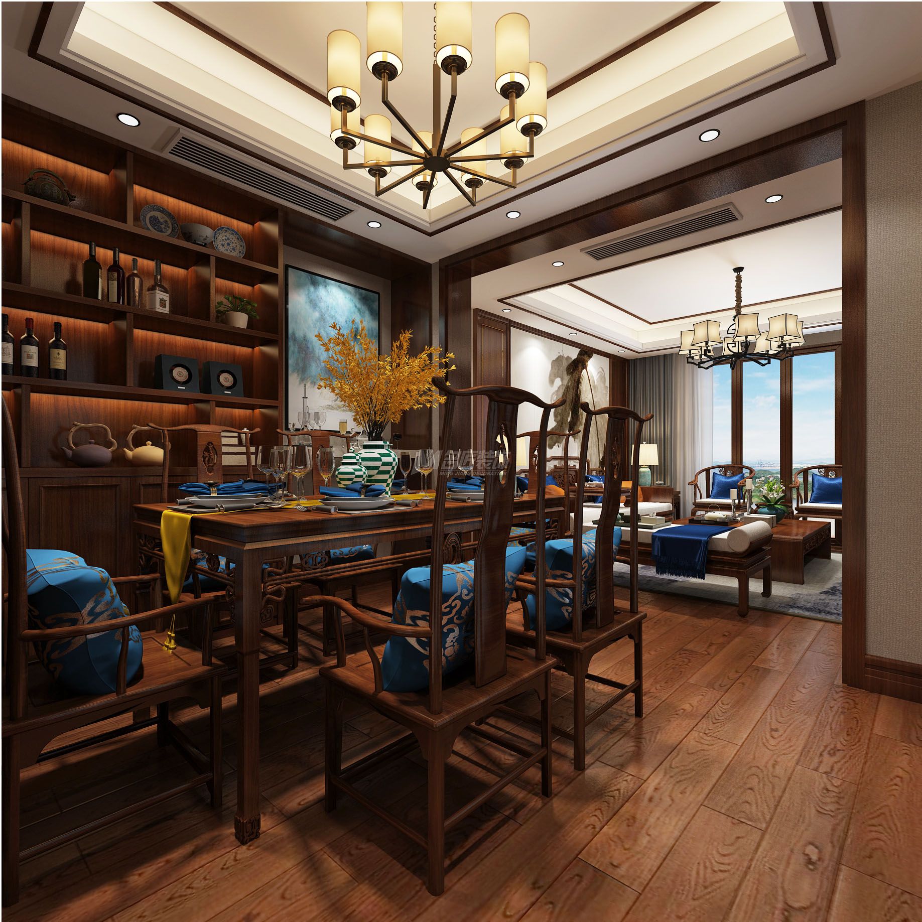 青秀山一號140㎡客餐廳中式裝修風(fēng)格效果圖