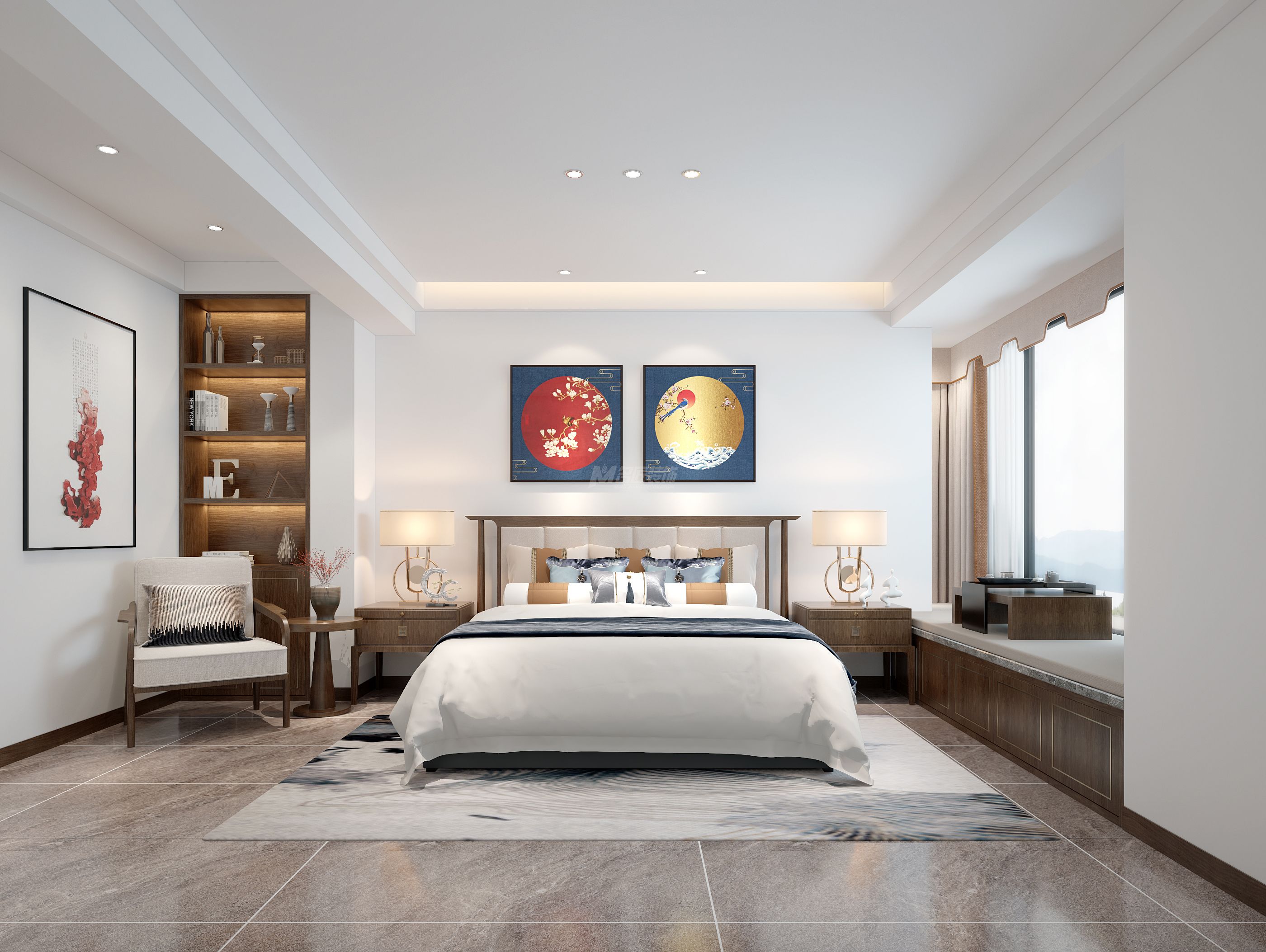 南寧淡村路單位房160㎡主臥新中式裝修風(fēng)格效果圖