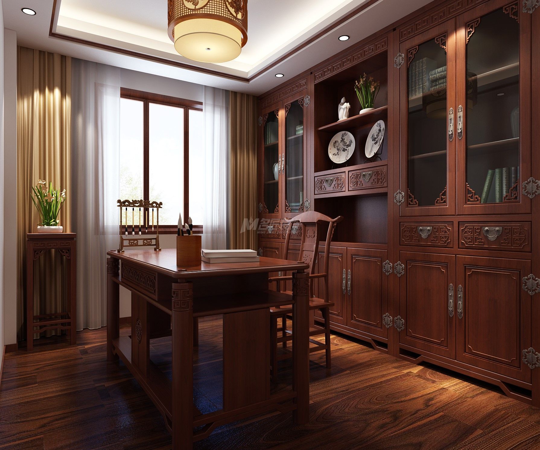 海茵國(guó)際亞美利加190㎡書(shū)房中式裝修風(fēng)格效果圖