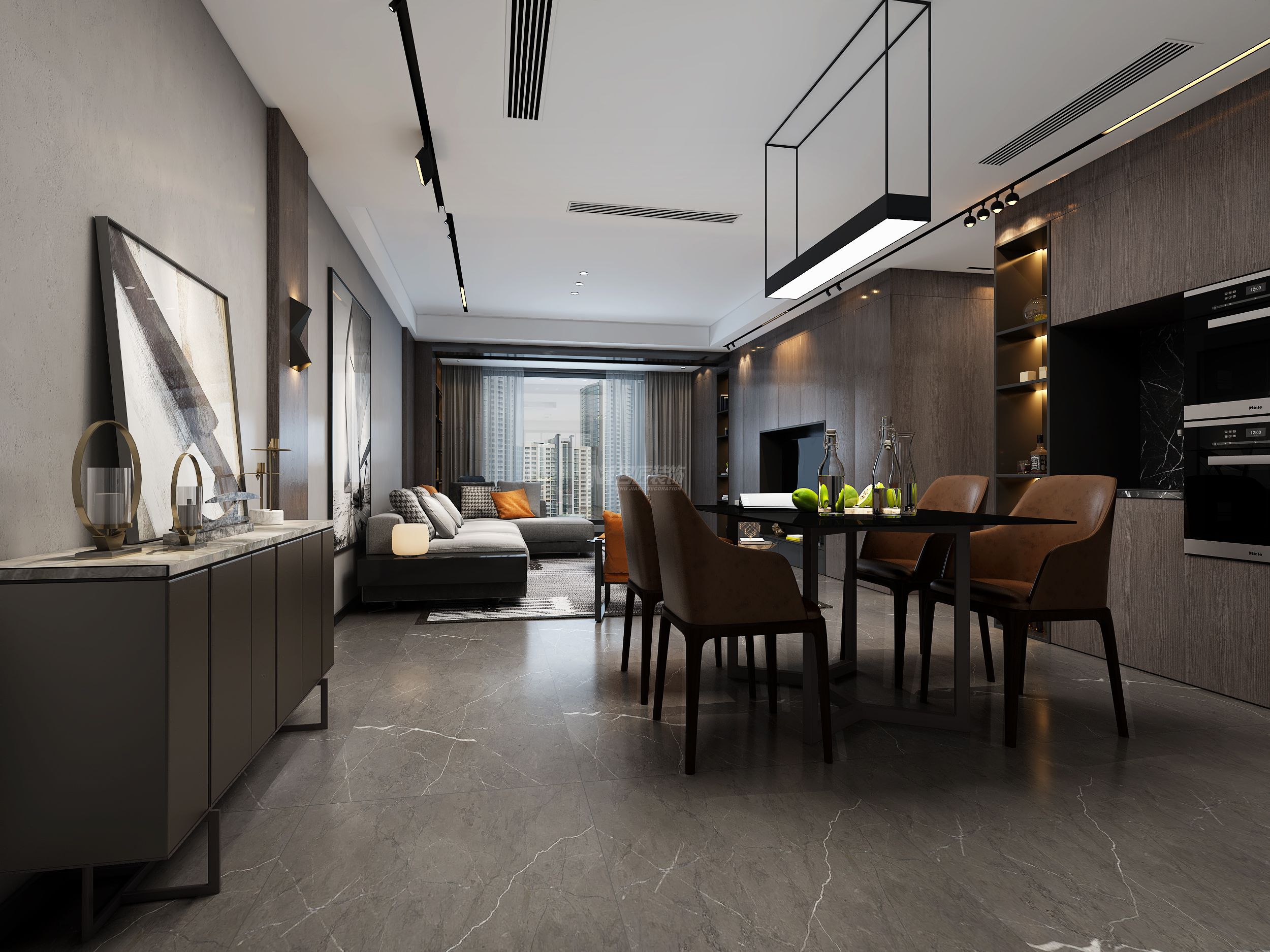 江山麗園160㎡客餐廳現代灰色極簡裝修風格效果圖