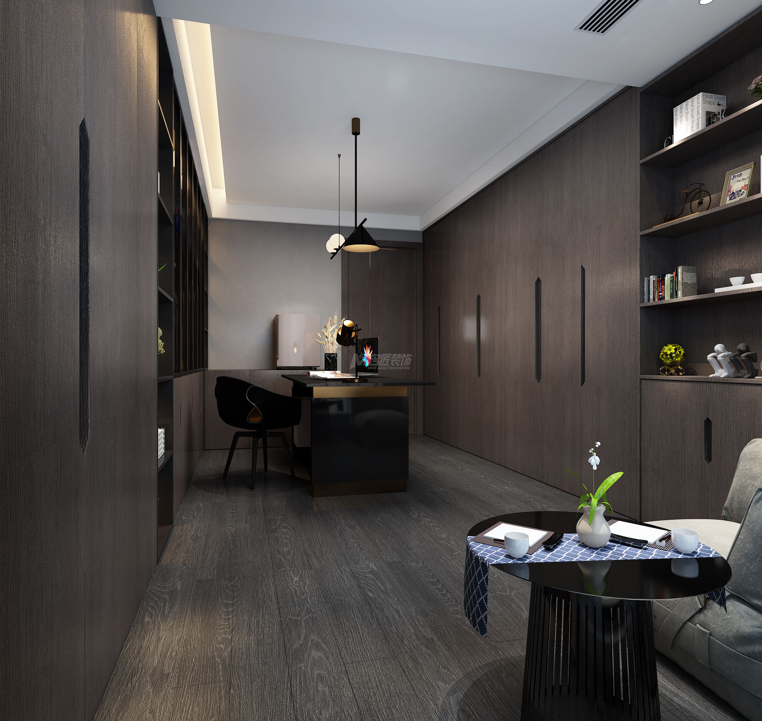 江山麗園160㎡書房現代灰色極簡裝修風格效果圖