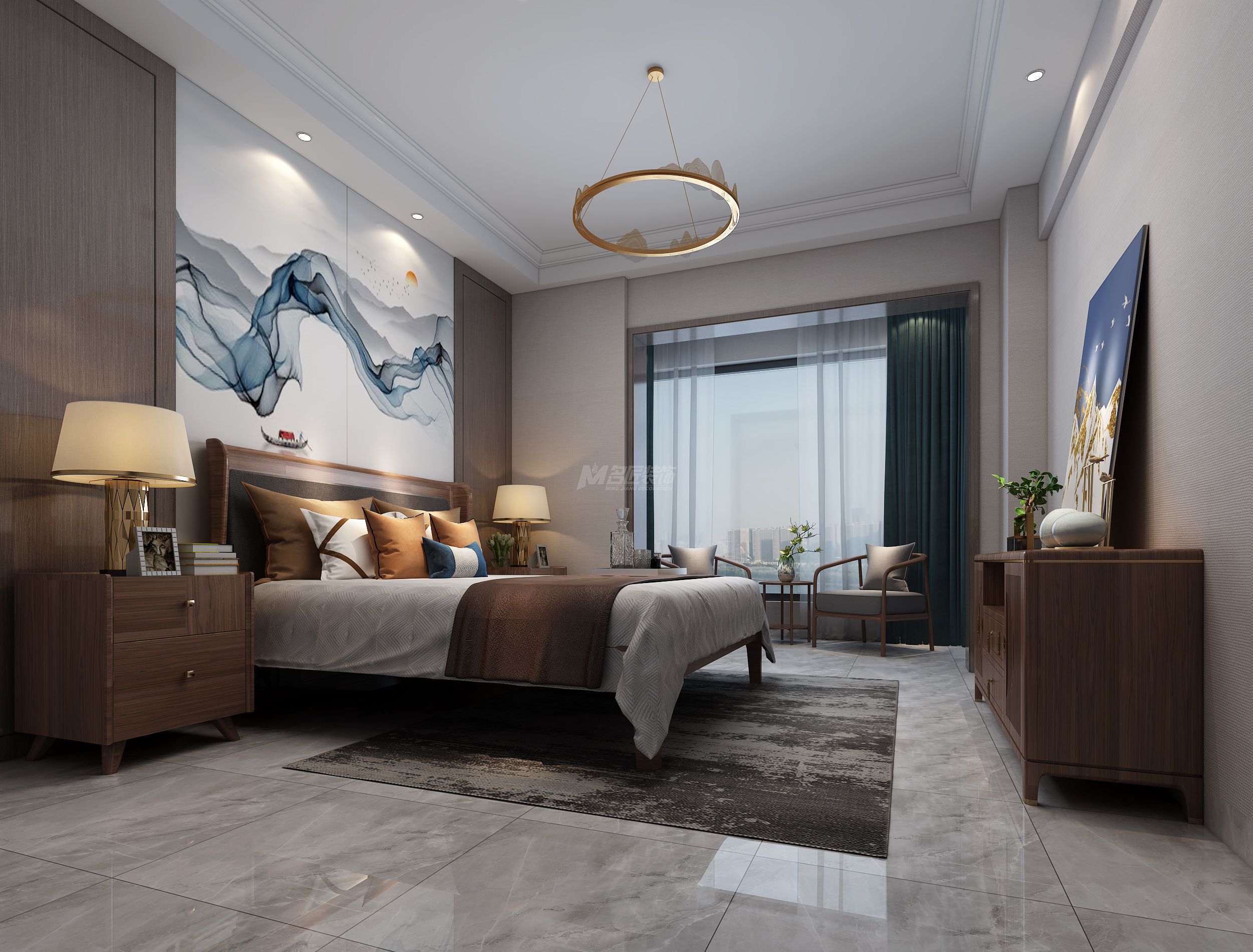 新加坡城190㎡主臥新中式裝修風(fēng)格效果圖