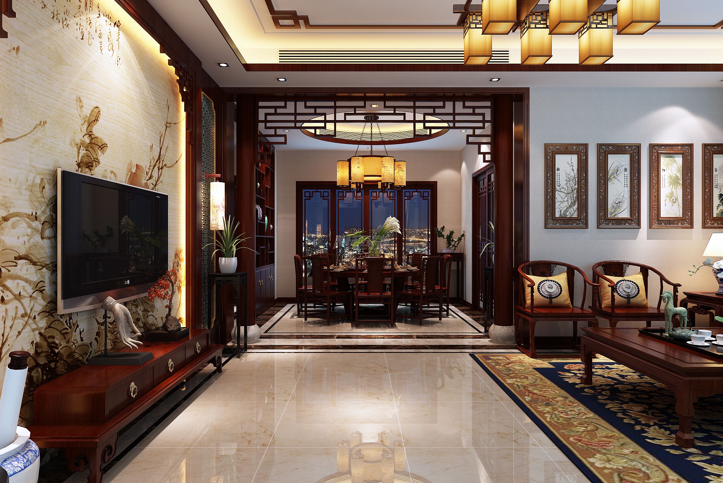 碧桂園680㎡客餐廳中式裝修風(fēng)格效果圖