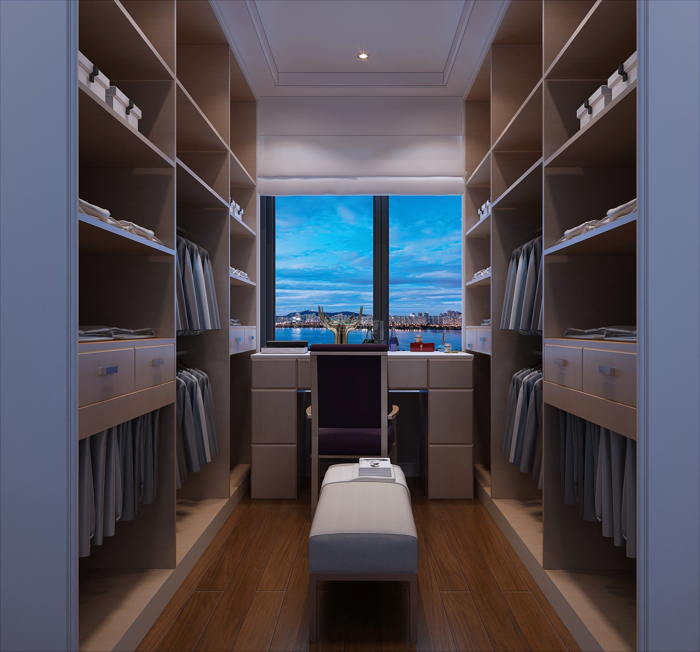 嘉和城溫莎南郡280㎡主臥衣帽間現(xiàn)代簡約裝修風(fēng)格效果圖