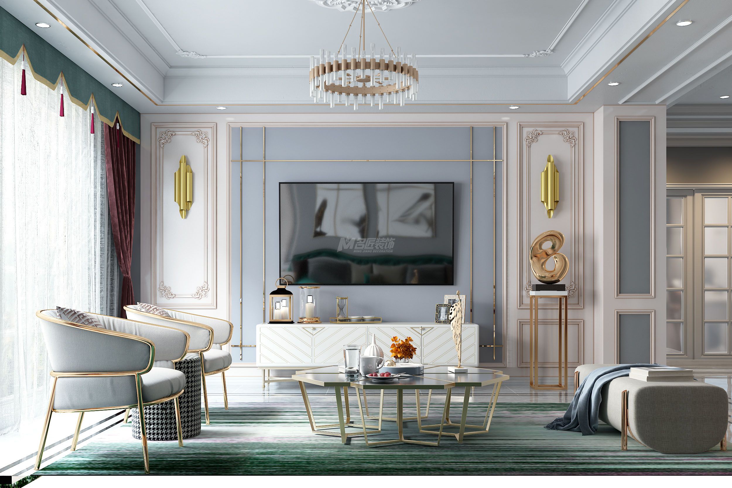 萬(wàn)達(dá)茂168㎡客廳簡(jiǎn)歐輕奢裝修風(fēng)格效果圖