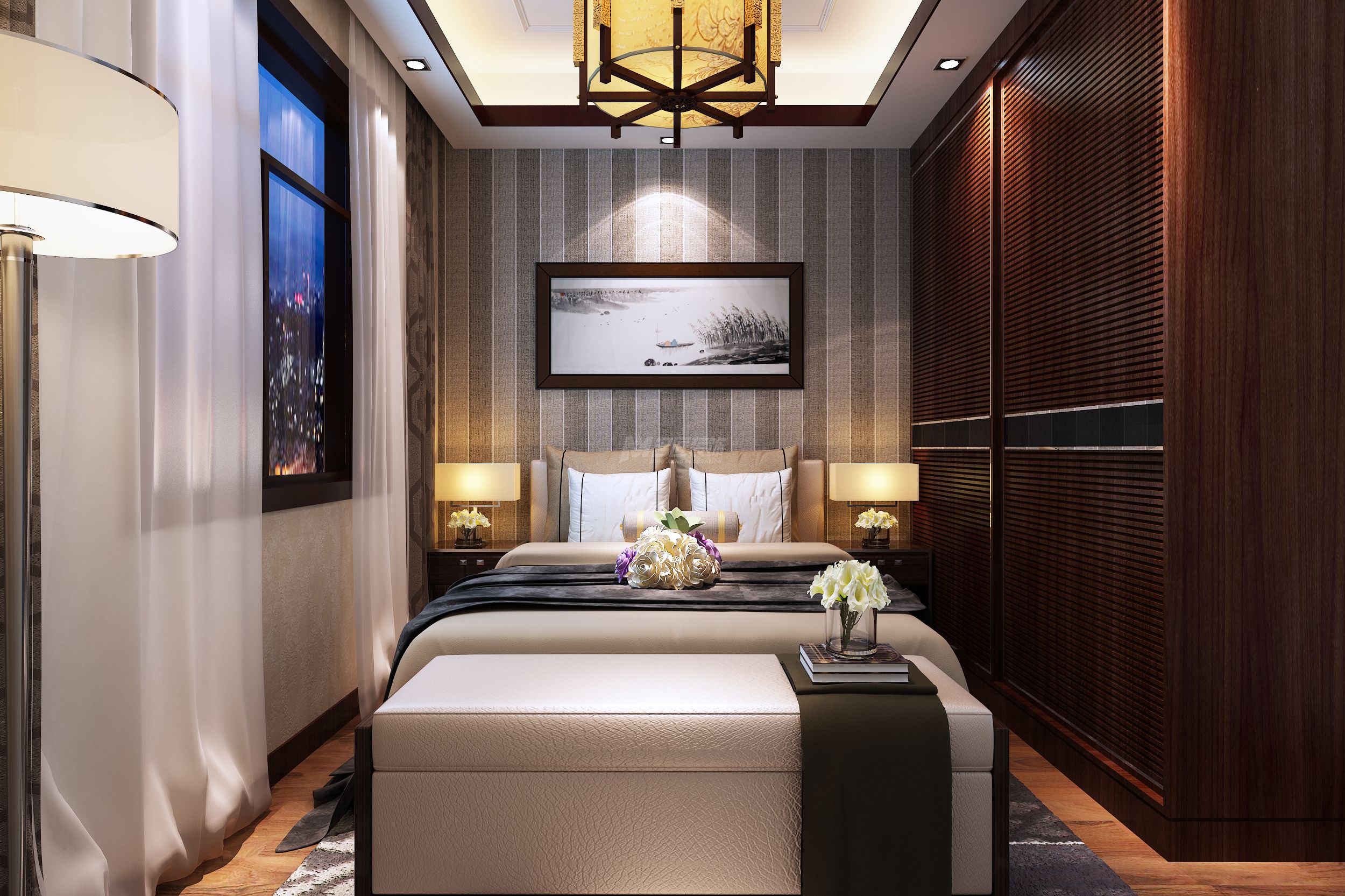 碧桂園680㎡次臥中式裝修風(fēng)格效果圖