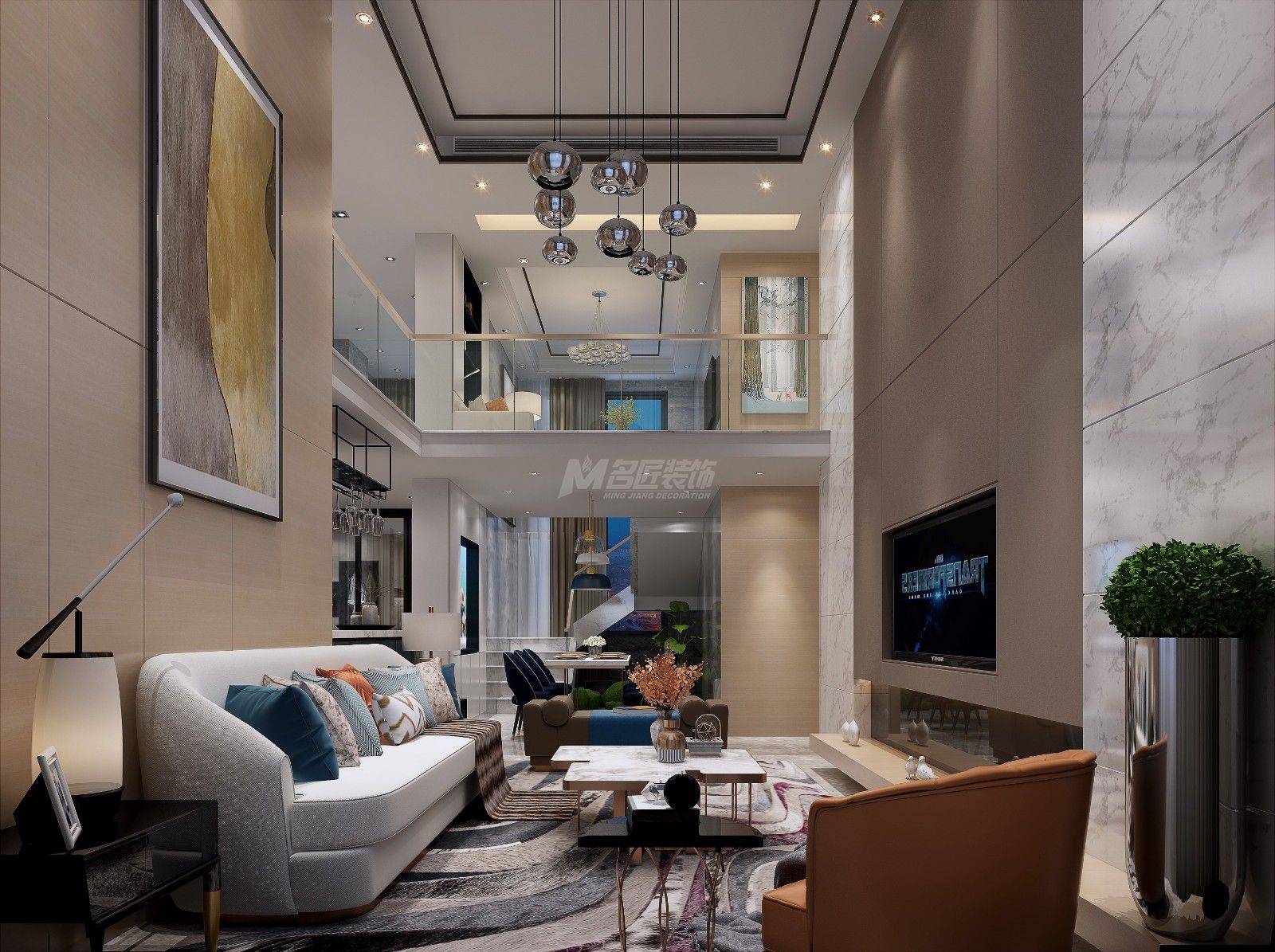 嘉和城溫莎南郡280㎡客廳現(xiàn)代簡約裝修風(fēng)格效果圖