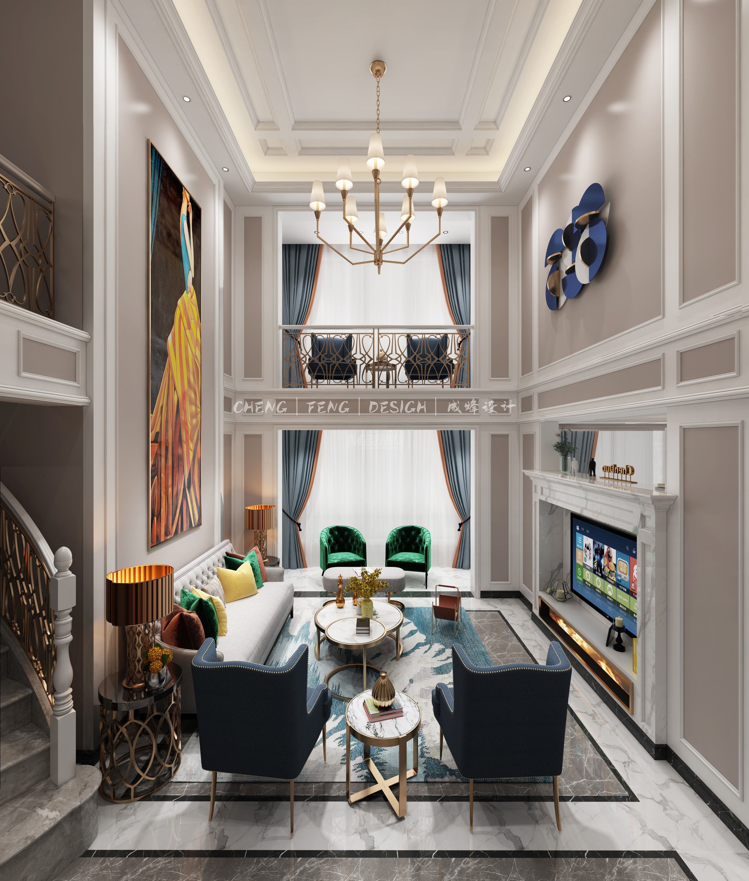 大觀天下280㎡客廳簡歐裝修風格效果圖