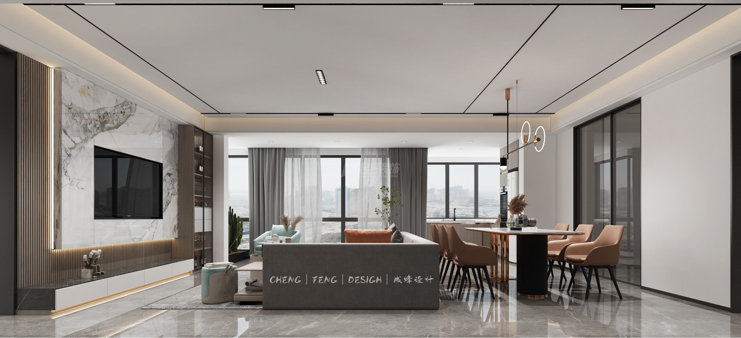 國賓學(xué)府140㎡客餐廳現(xiàn)代輕奢裝修風(fēng)格效果圖